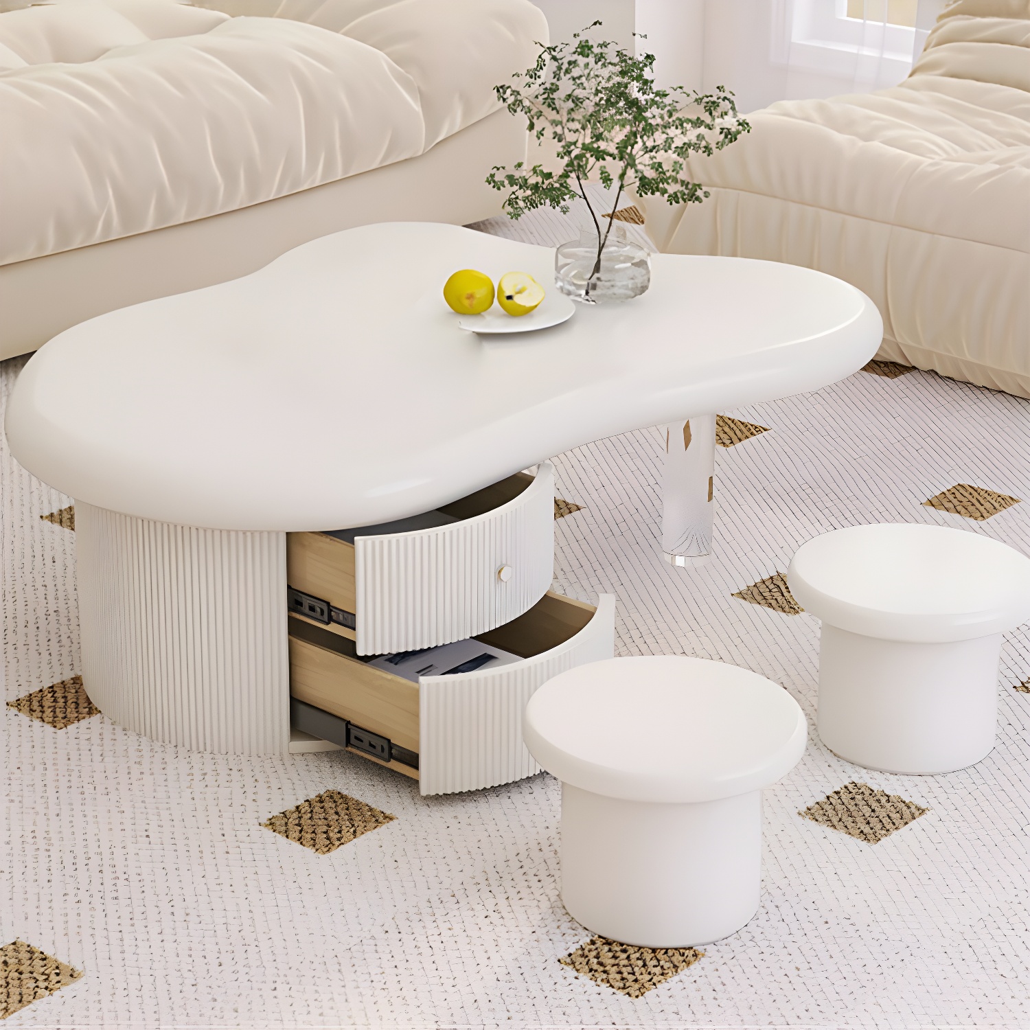 Nordic Irregular Coffee Table in White of 15.7" H with Acrylic Legs - image 4