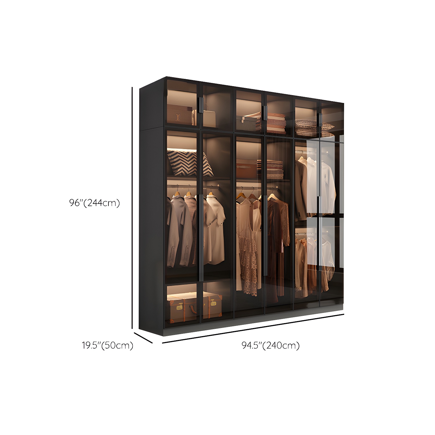 Freestanding Grey Wood Frame Wardrobe Modern Multifunctional Wardrobe with Glass Doors - image 20