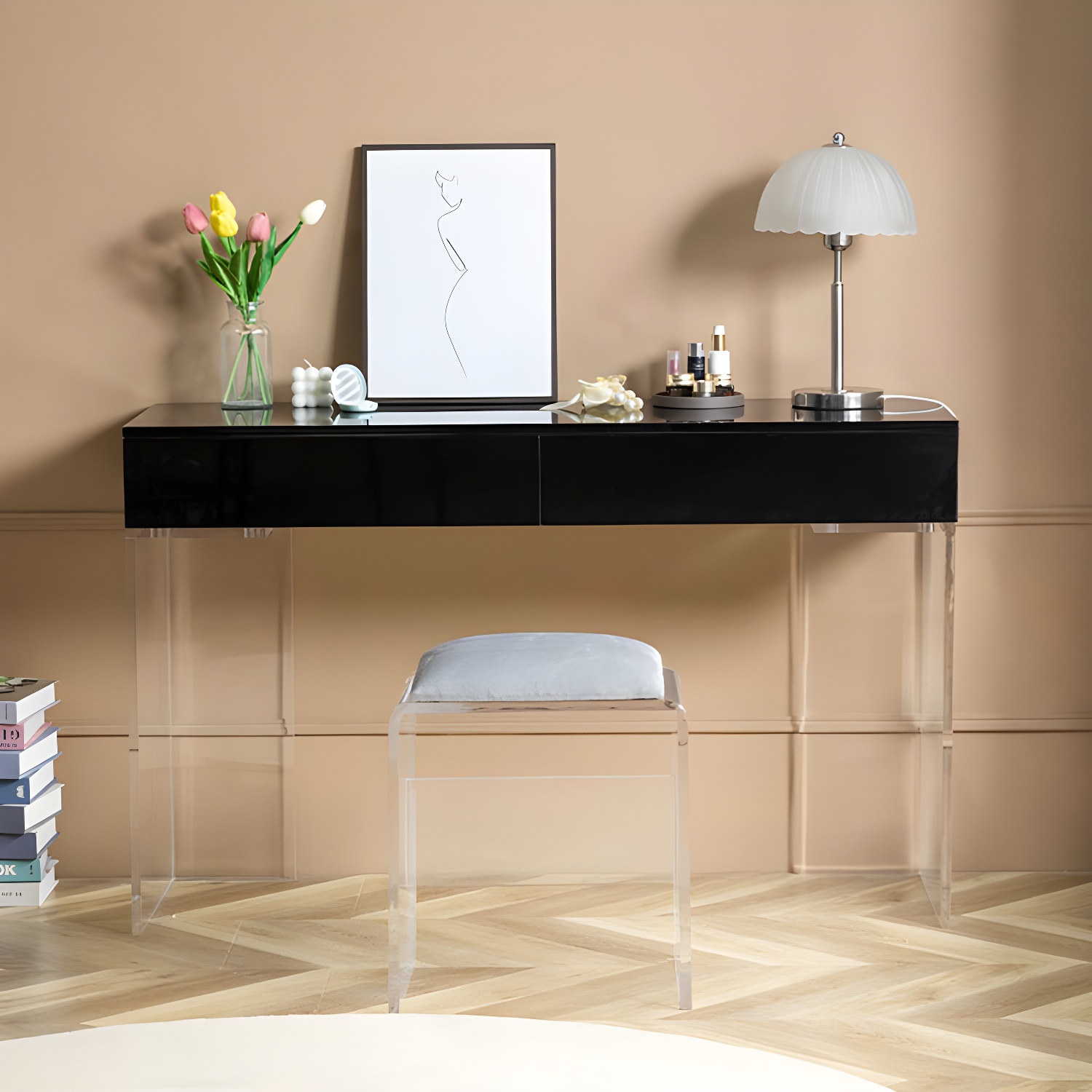 Contemporary Acrylic Vanity Desk 2-Drawer Vanity Dressing Table - image 6