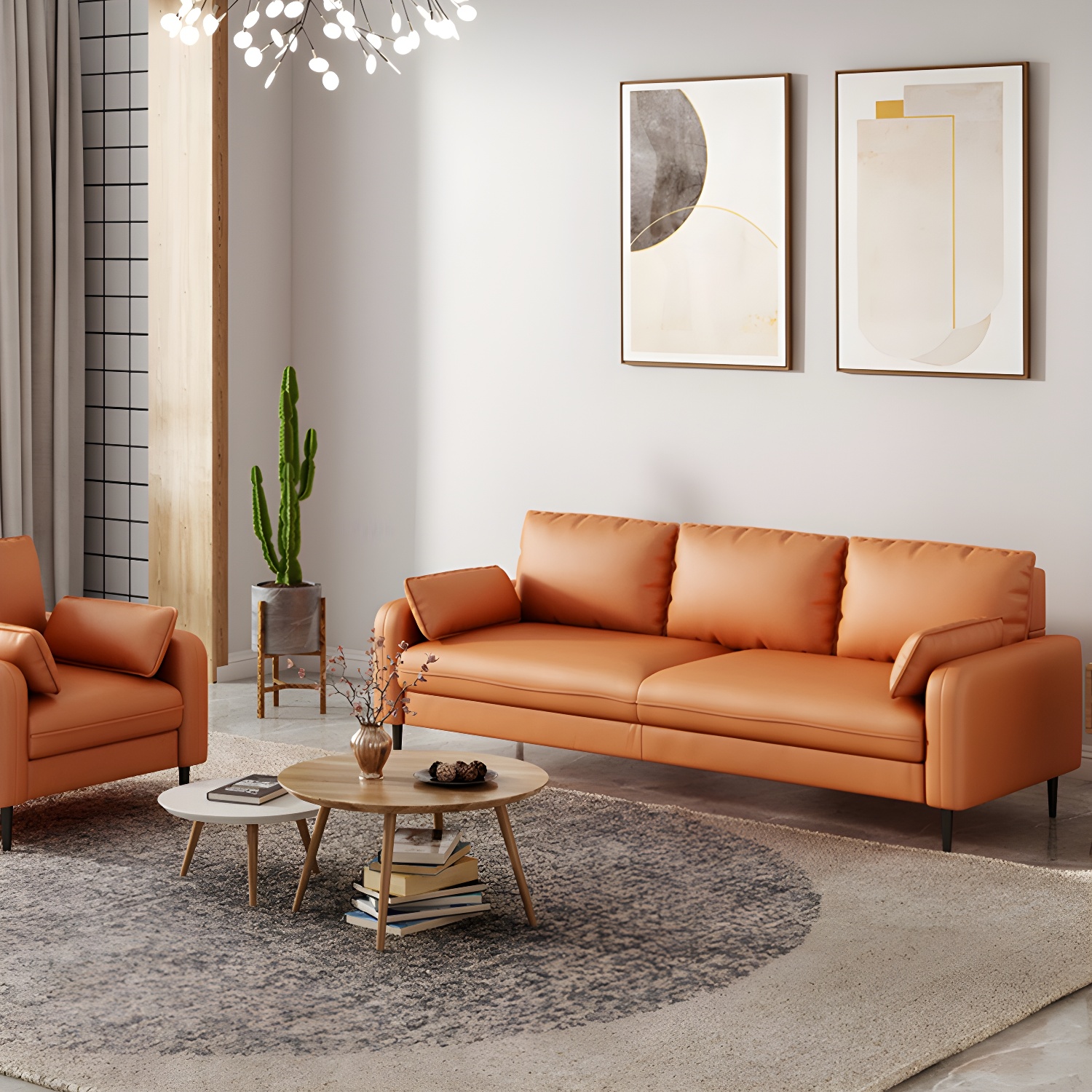 3-Seater Faux Leather Sofa Mid Century Loose Back Square Arm Settee - image 10