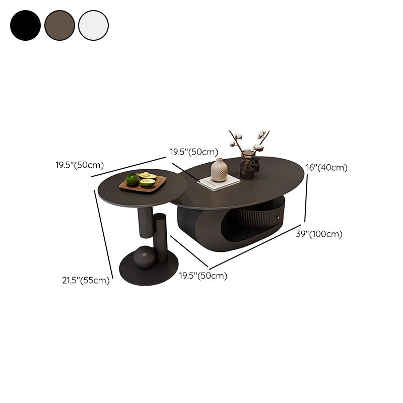 Modern Oval Stone Top Coffee Table, Abstract Iron Base, Scratch Resistant - image 18