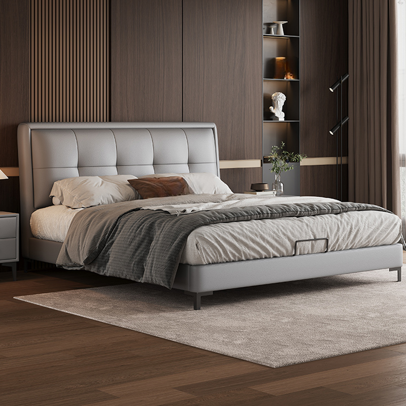Light Gray Solid Color Storage Bed with Pine Wood Frame and Button-tufted Design for Living Room