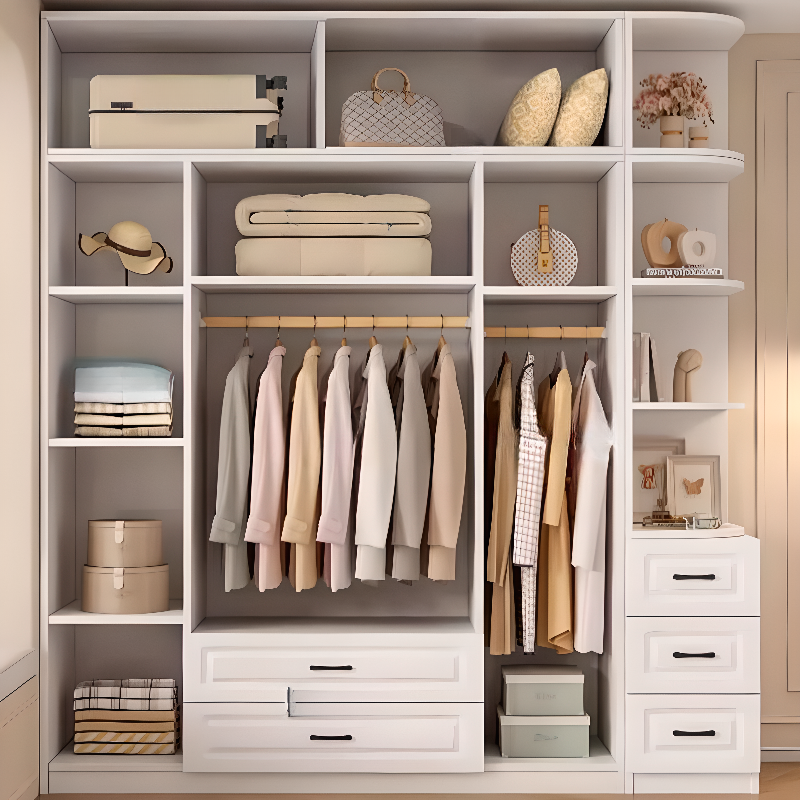 Casual Chalk Timber Wardrobe with Soft Close Drawer and Door, Interior Shelves, Hanging Rod - image 4