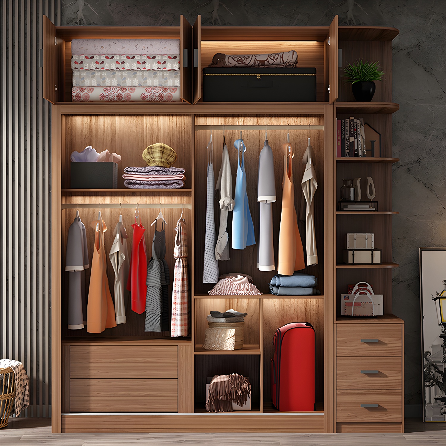 Bedroom Sliding Door Wardrobe Modern Brown Cabinet with Glass Doors - image 10