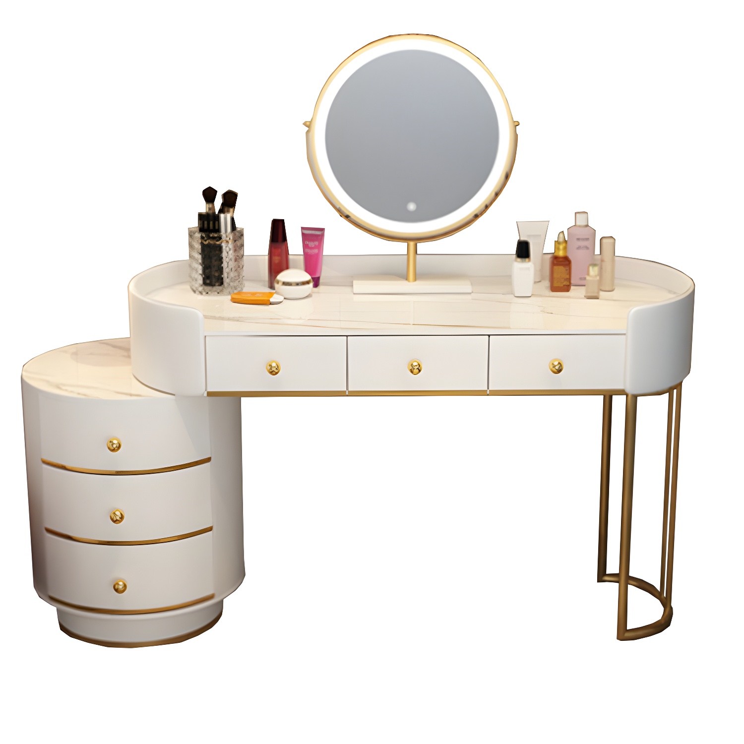 Lighted Mirror Makeup Counter Bedroom Makeup Vanity Desk Table with Drawer - image 15