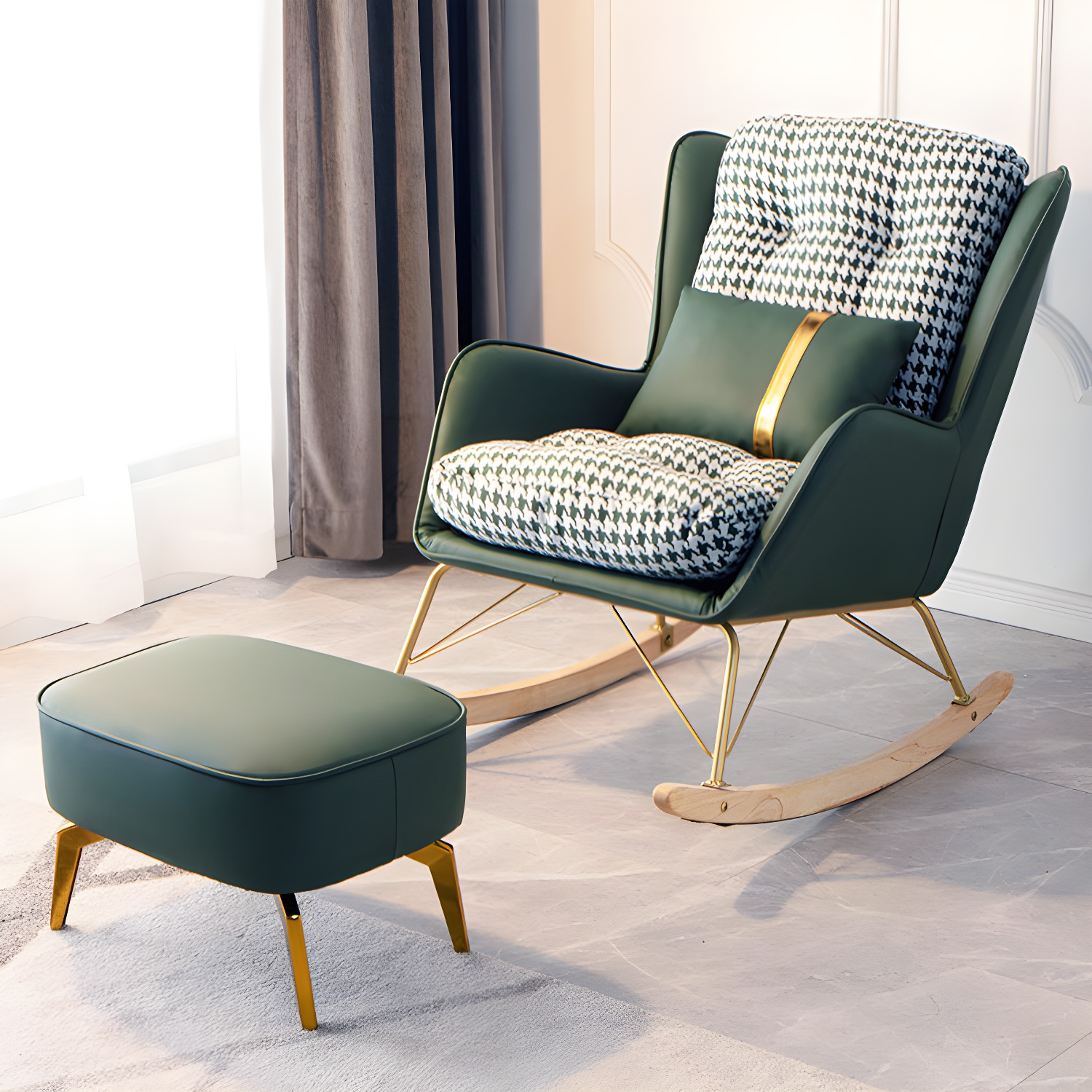 Modern Upholstered Rocker Chair Metal Frame Friction Resistant Rocker Chair for Home