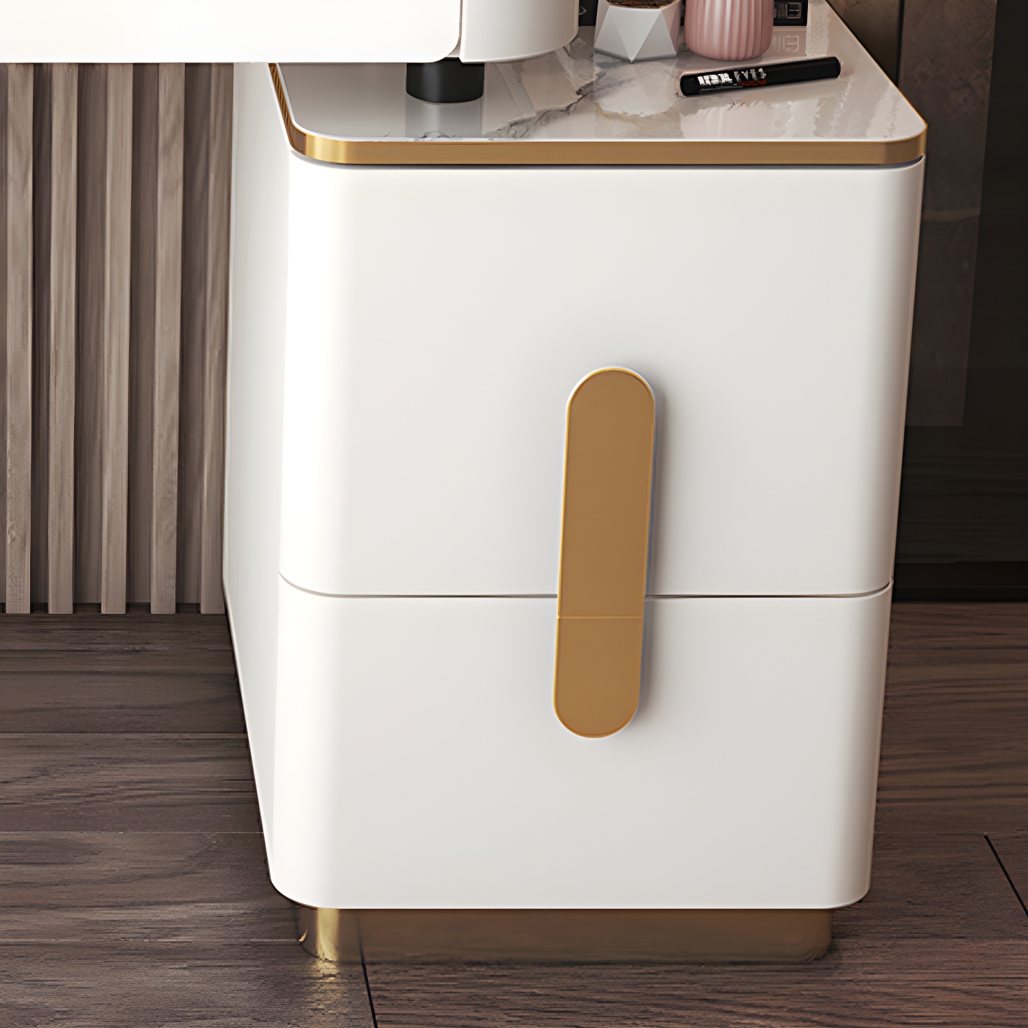 Glass Top Make-up Vanity Wood Dressing Table with Storage Drawers - image 8