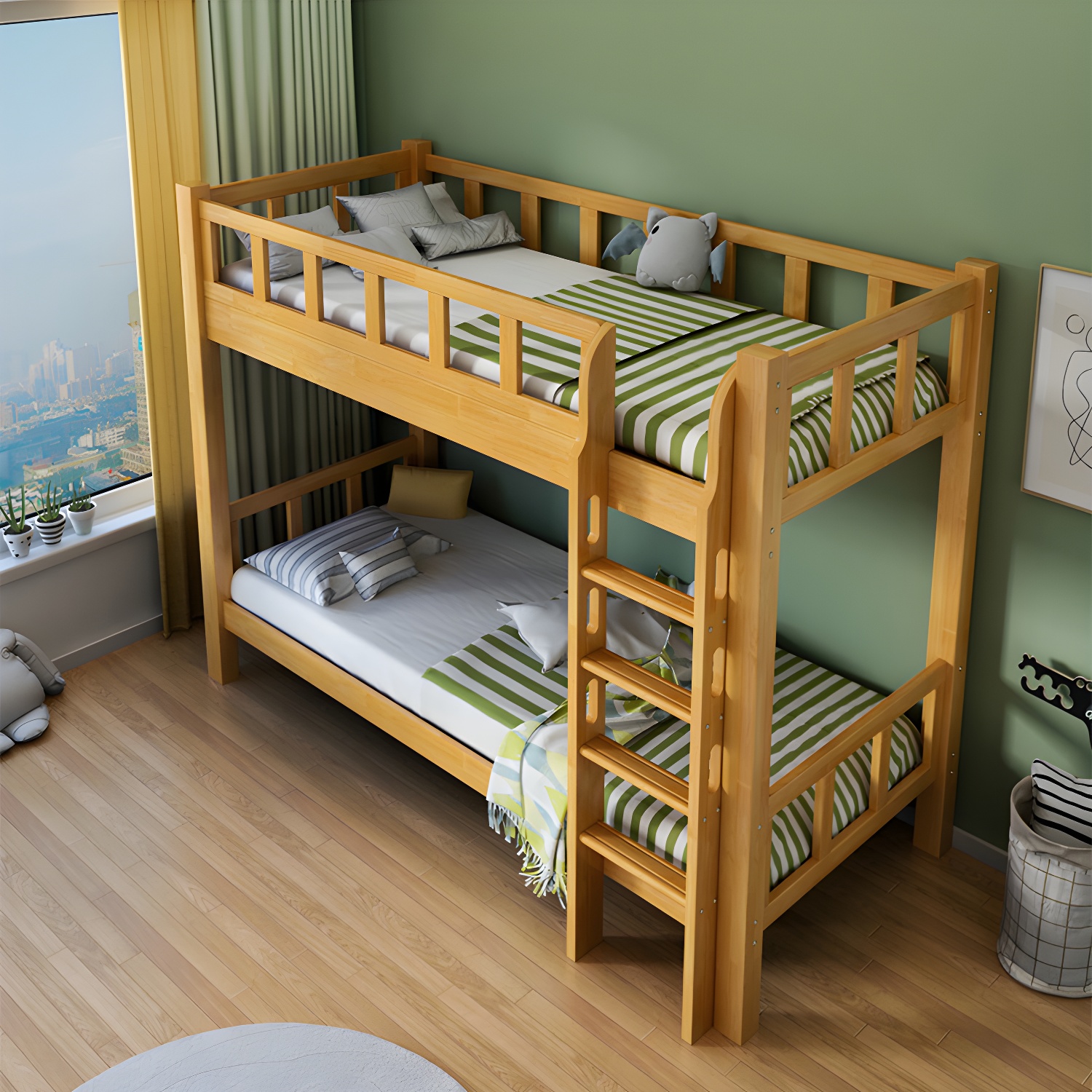 Mid-Century Modern Headboard Bunk Bed Solid Wood Bed with Footboard - image 4