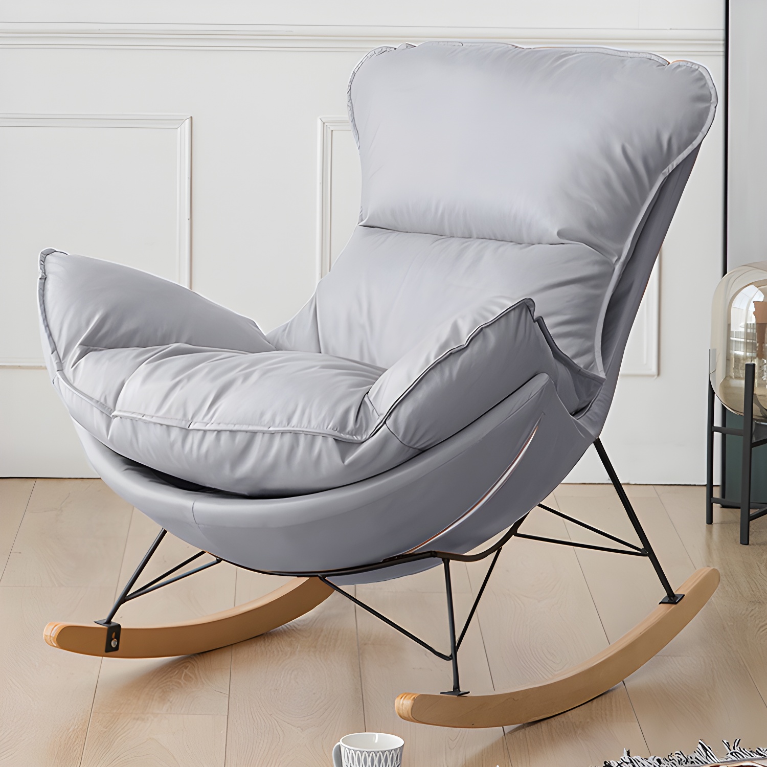 Stylish and Comfortable Modern Upholstered Rocking Chair with Removable Back Cushion - image 5