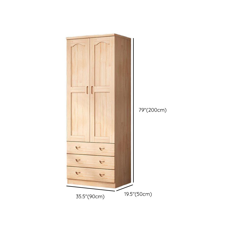 Natural Finish Minimalist Pine Wood Cabinet Armoire with 3-Drawer, Interior Shelves, and Clothing Rod - image 16