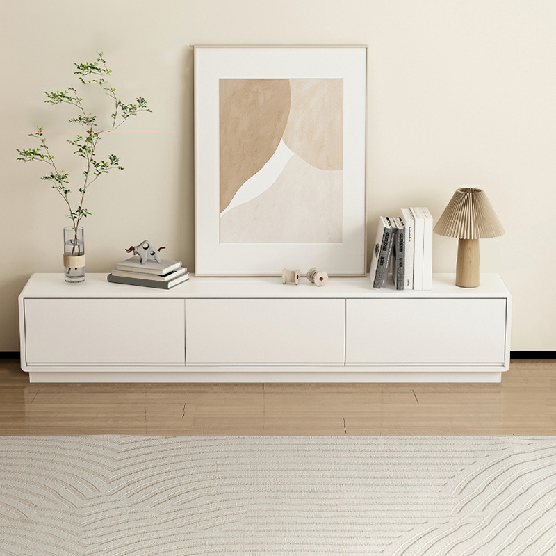 Modern Wood TV Stand with Drawers and Low Height, Featuring Cable Management