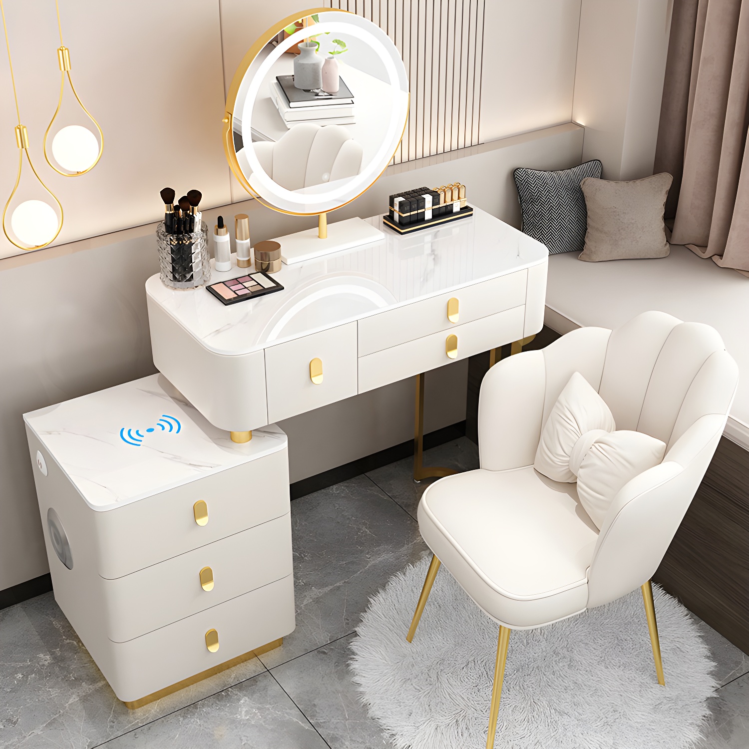 Glass Top Makeup Vanity Desk Lighted Mirror Makeup Vanity Set - image 8
