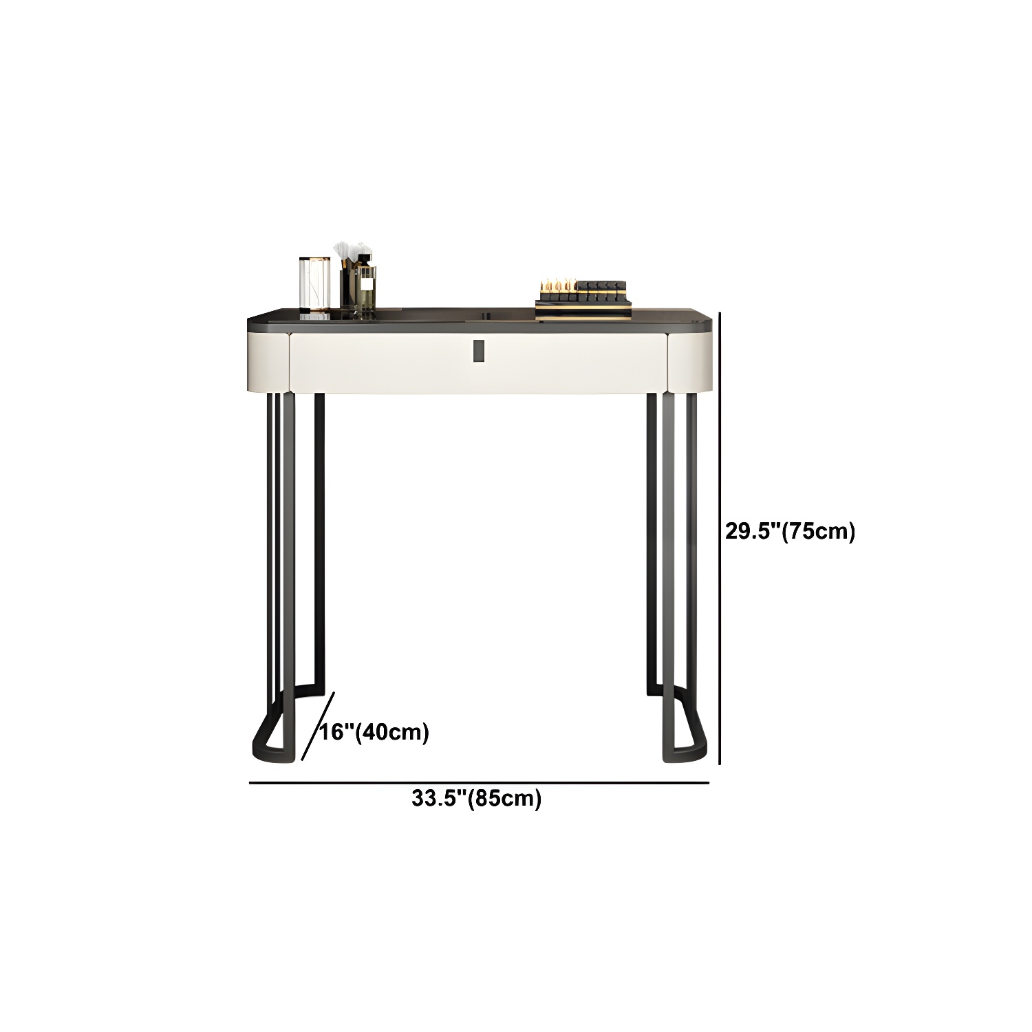 Modern Minimalist White Vanity Table Set 29.53" H Glass Top Vanity Table with Storage - image 17