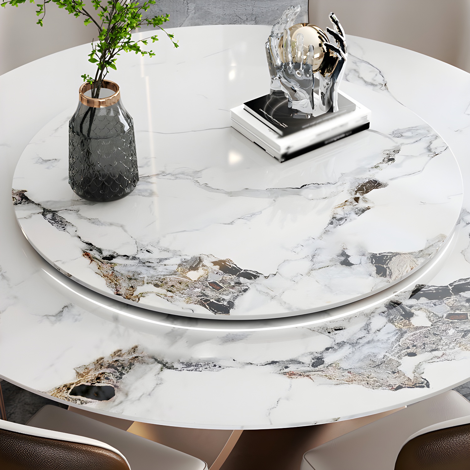 Modern 1/4/7 Pieces Dining Table Set with Sintered Stone Top Stainless Steel Dinette Set - image 8