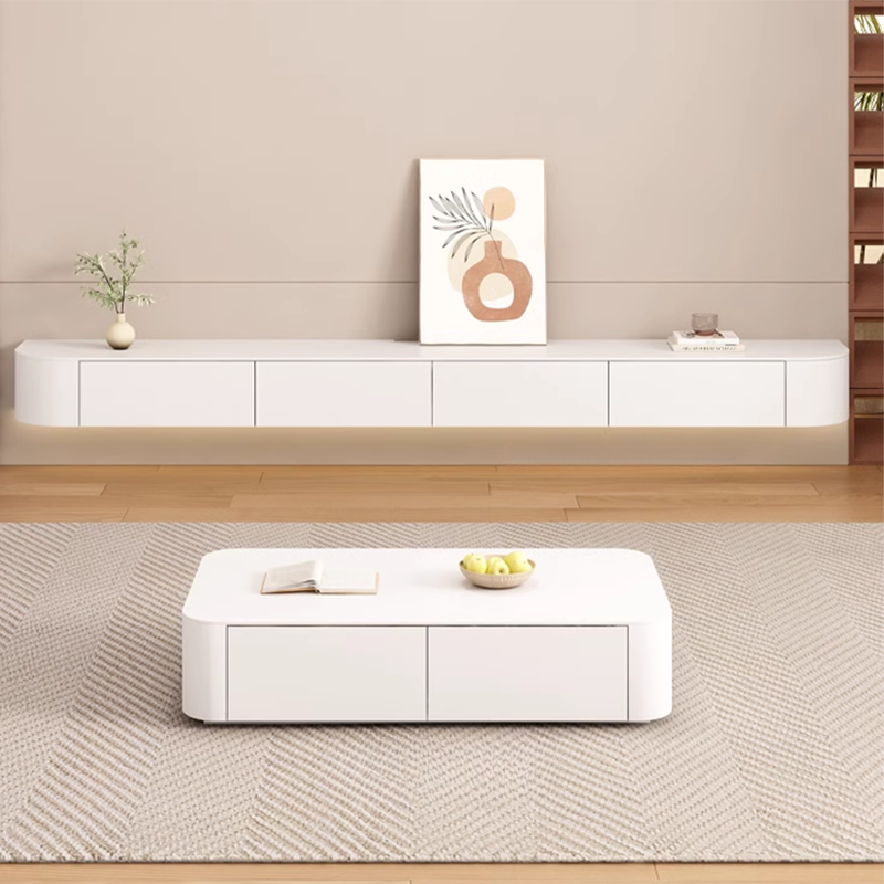 Contemporary Wall Mounted TV Stand with Door Living Room, Gray/White - image 3