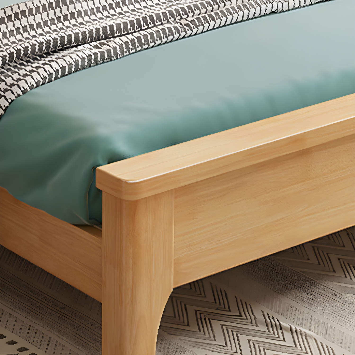 84.65 inch Wide Scandinavian Bed Frame Solid Wood Standard Bed with Headboard - image 9