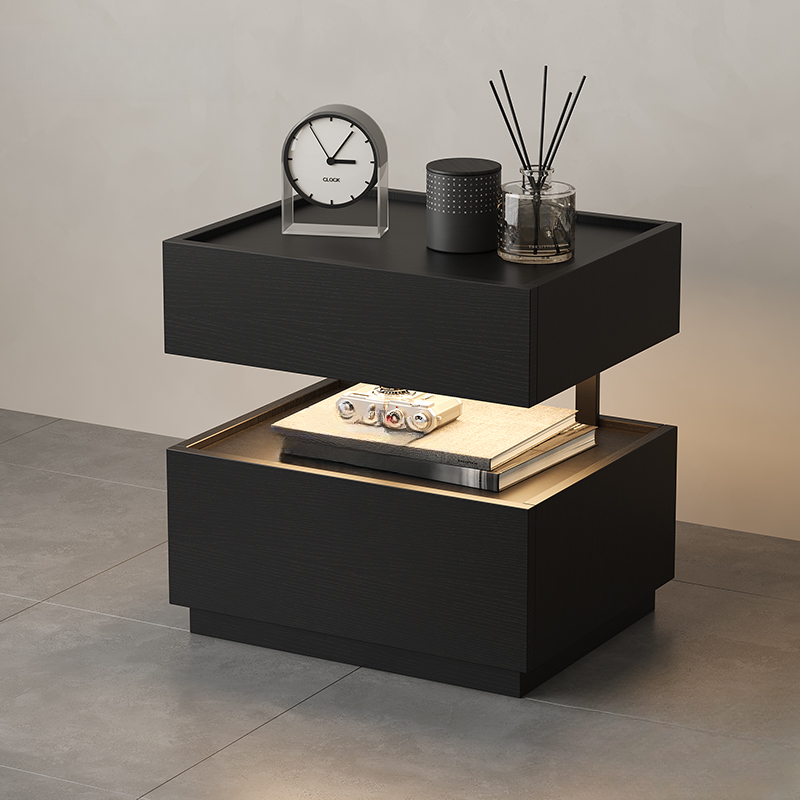 Organic Modern Nightstand With Drawer Organization with Particle Board Wood Countertop and Illuminating Lighting