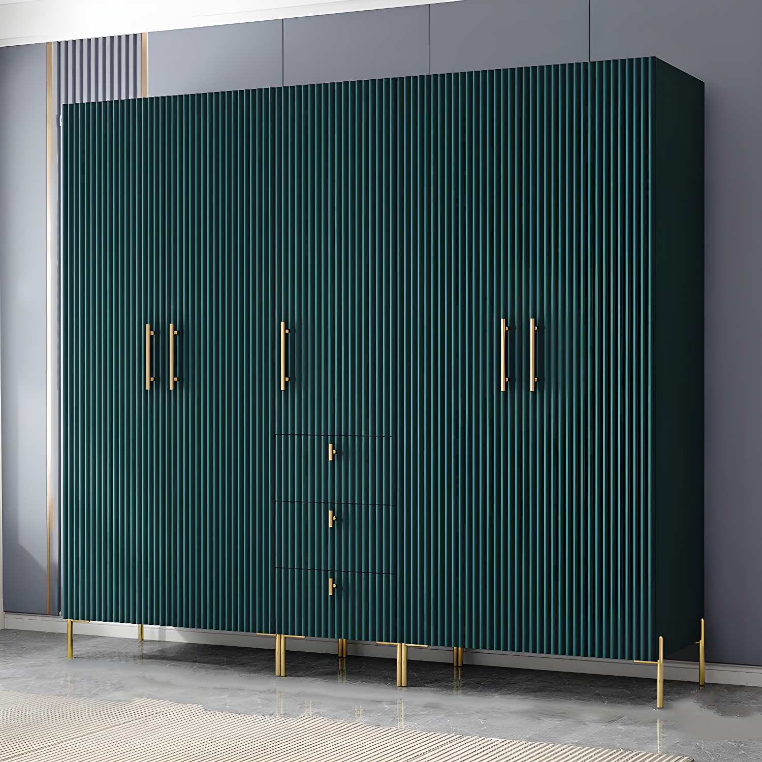 Modern 3-Cabinet Feature Wood Wardrobe Armoire with Hinged Door Mechanism