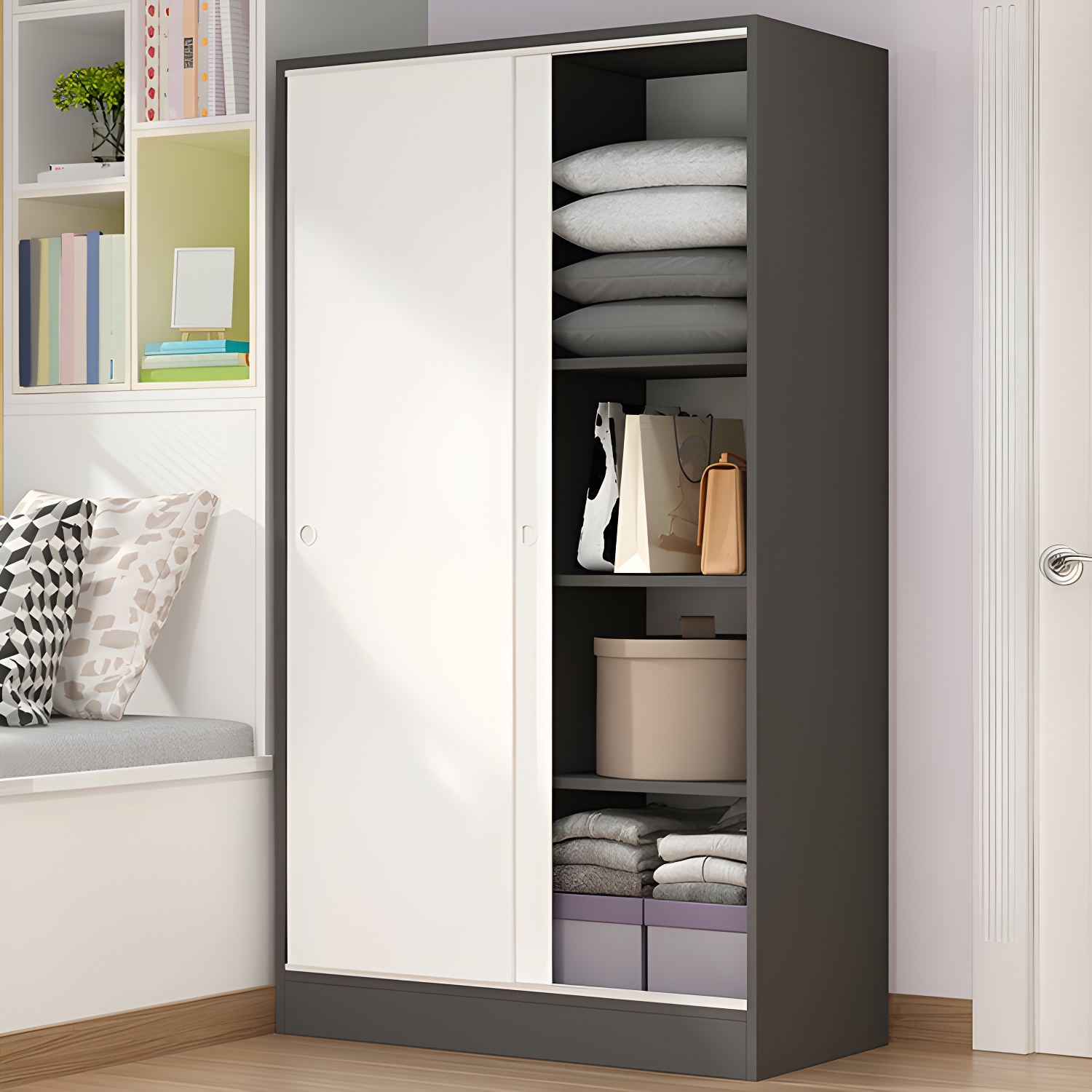 Contemporary Wardrobe Cabinet Sliding Storage Cabinet for Home