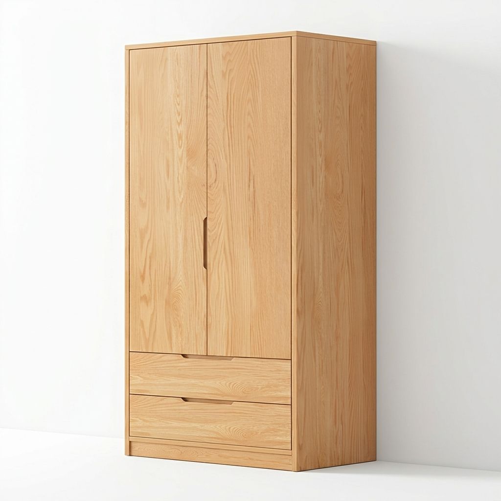 Modern Natural Wood Wardrobe Armoire with Sliding Doors, Drawers, and Shelves - image 42