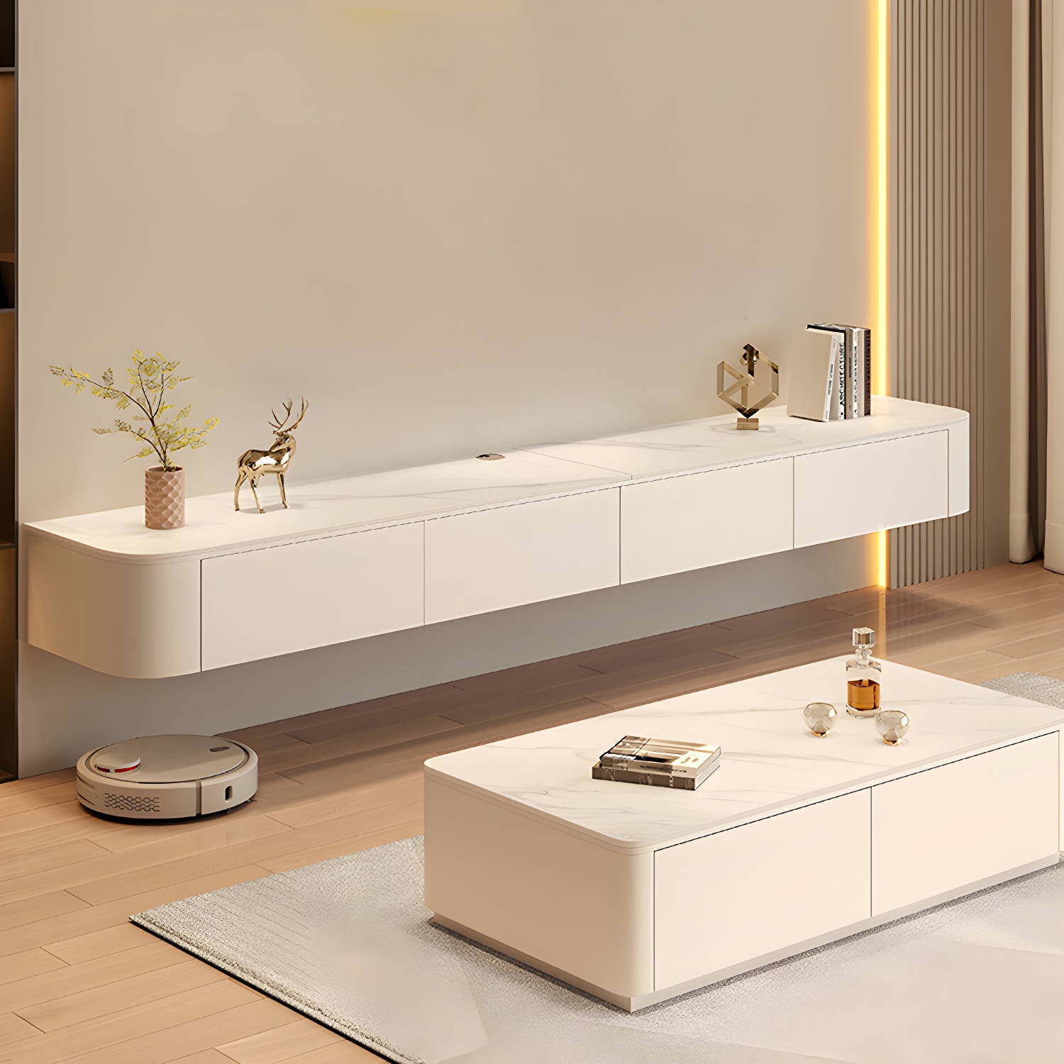 Contemporary TV Stand with Drawers and Cabinets - Modern Style Low Profile Entertainment Center - image 4