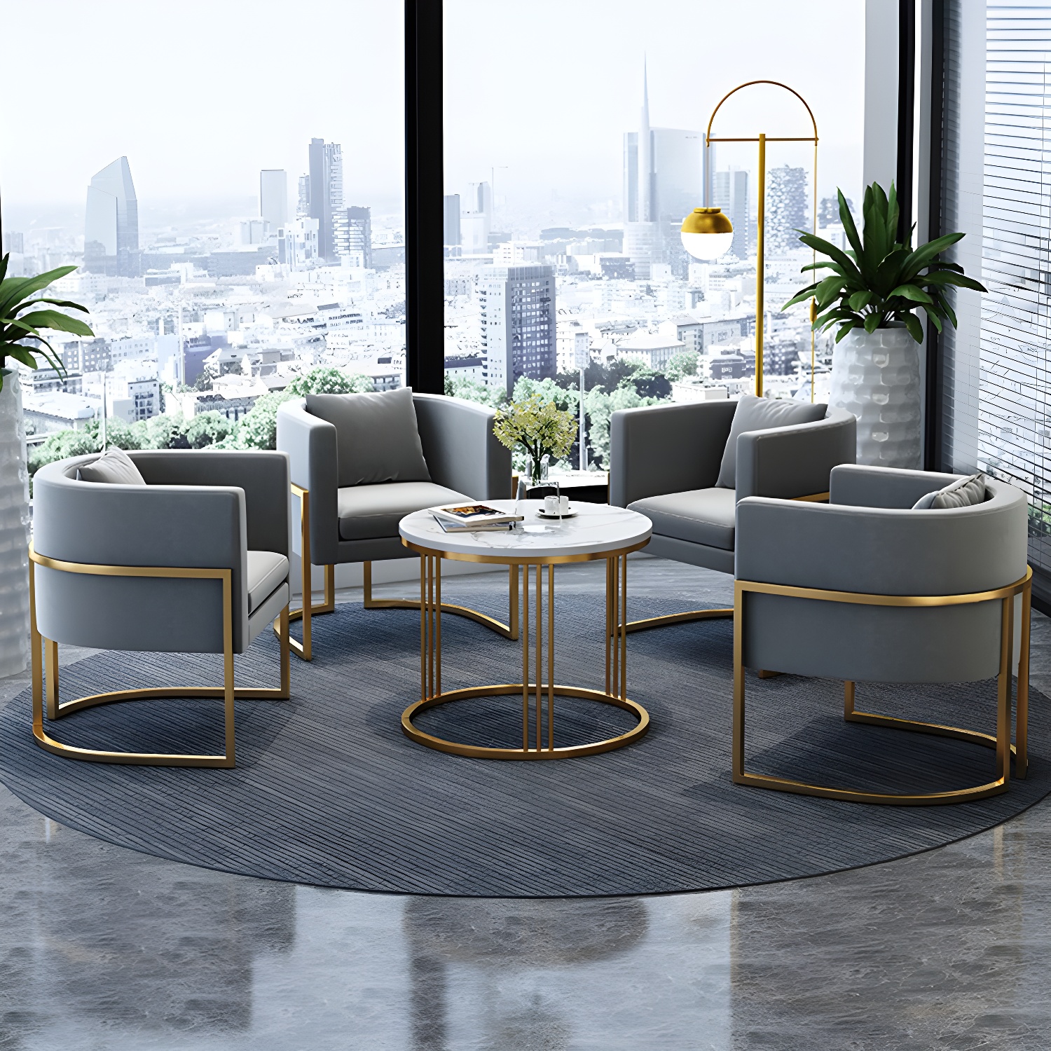 Parsons Arm Chair Leather Indoor Dining Chair with Gold Frame - image 10