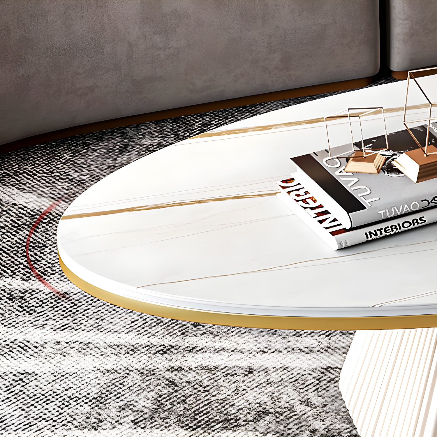 Glam Single Coffee Table Oval Pedestal Coffee Cocktail Table - image 9