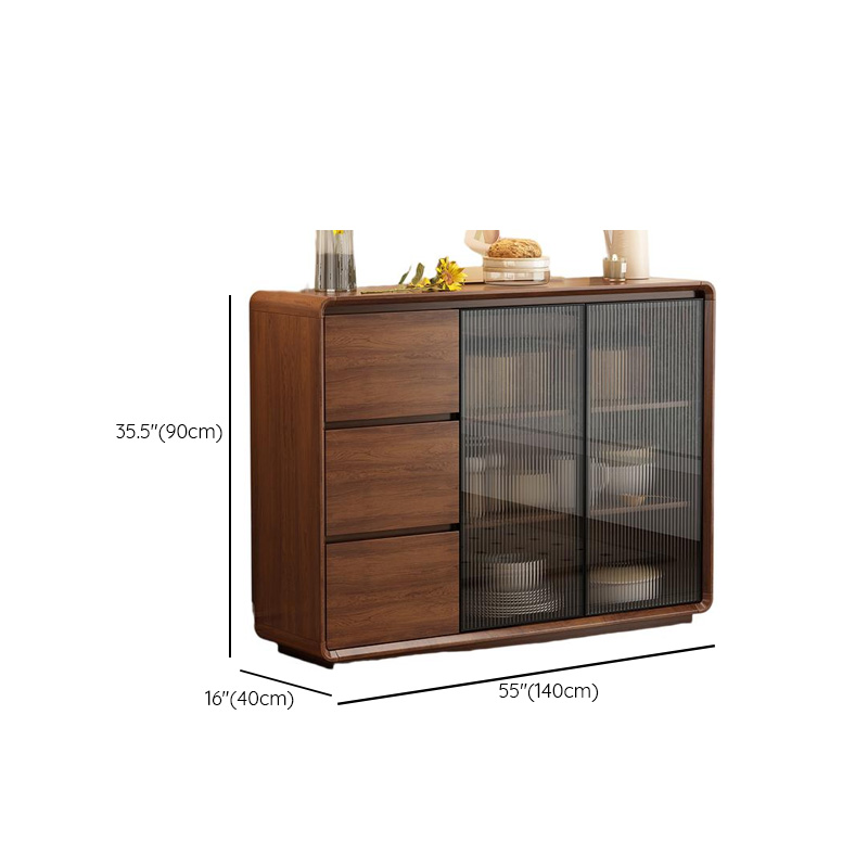 Espresso Sideboard with 3 Drawers, Locker Cabinet, Narrow Size, Compartment Storage, Glass-panel Door, and Flexible Shelf - image 11