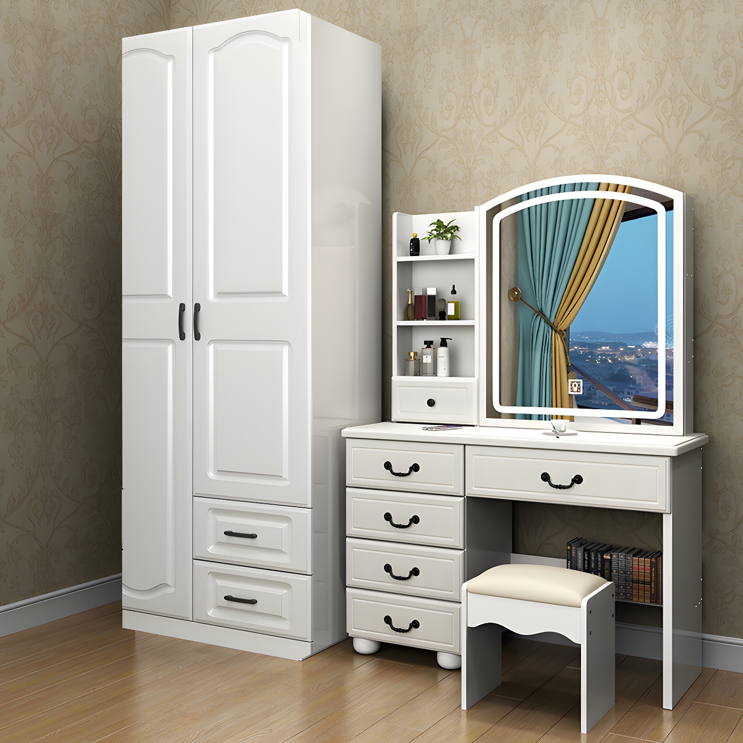 White Wardrobe Closet with Drawer French Country Wardrobe Cabinet - image 3