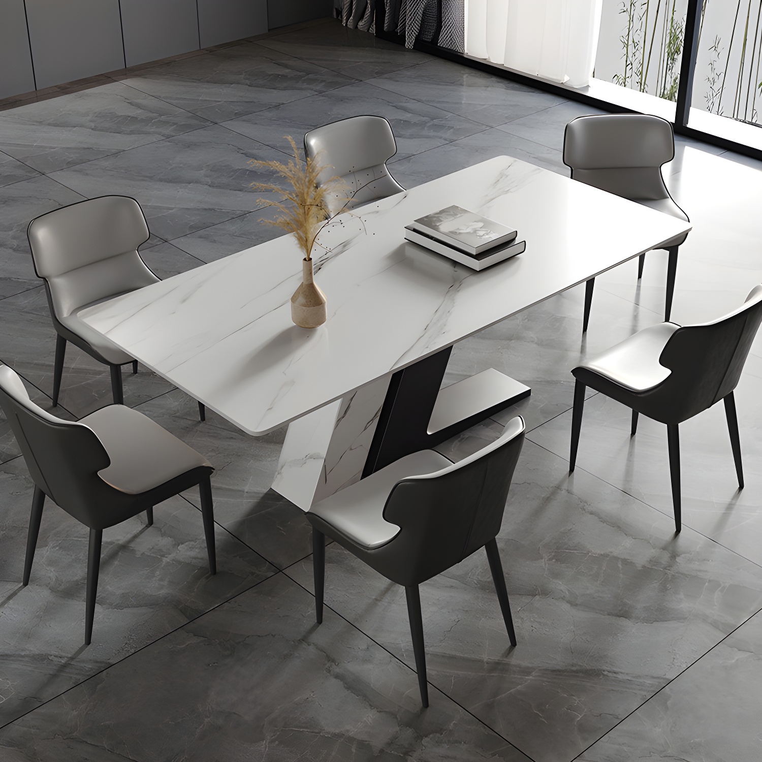 Modern Sintered Stone Top Dining Set Rectangle 1/2/5/7 Pieces Dinette Table Set in White - image 4