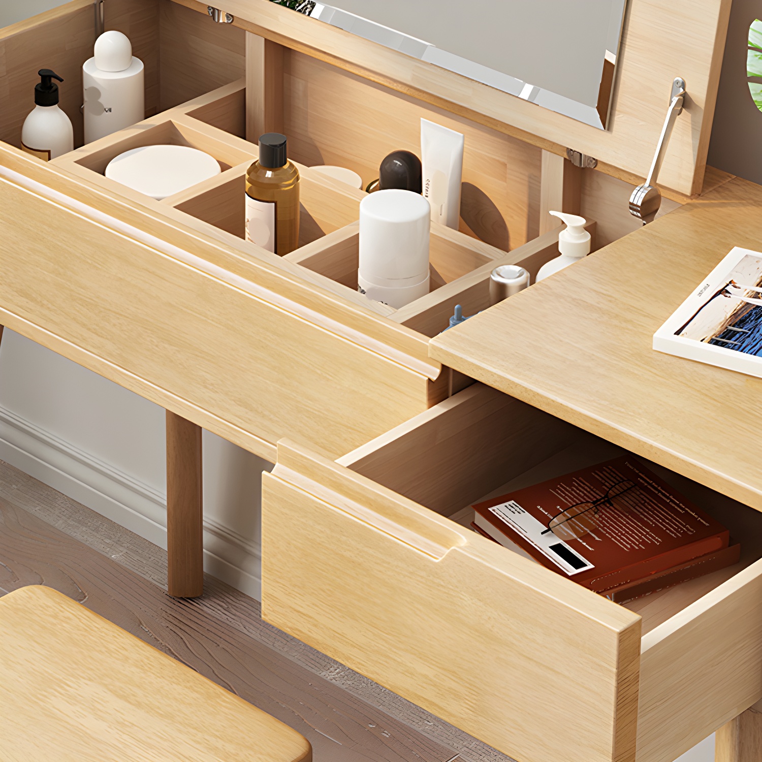 Solid Wood Vanity Dressing Table Scandinavian Flip-Top Vanity Desk - image 10