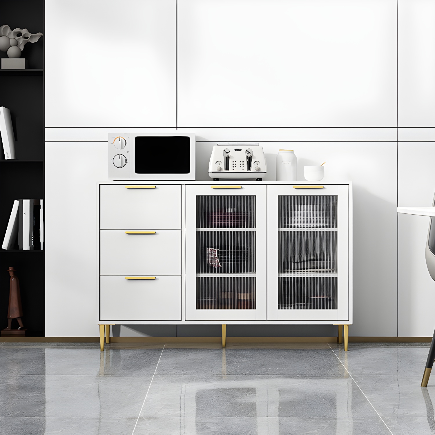 Glam Engineered Wood Sideboard Glass Doors Sideboard with Gold Legs - image 7