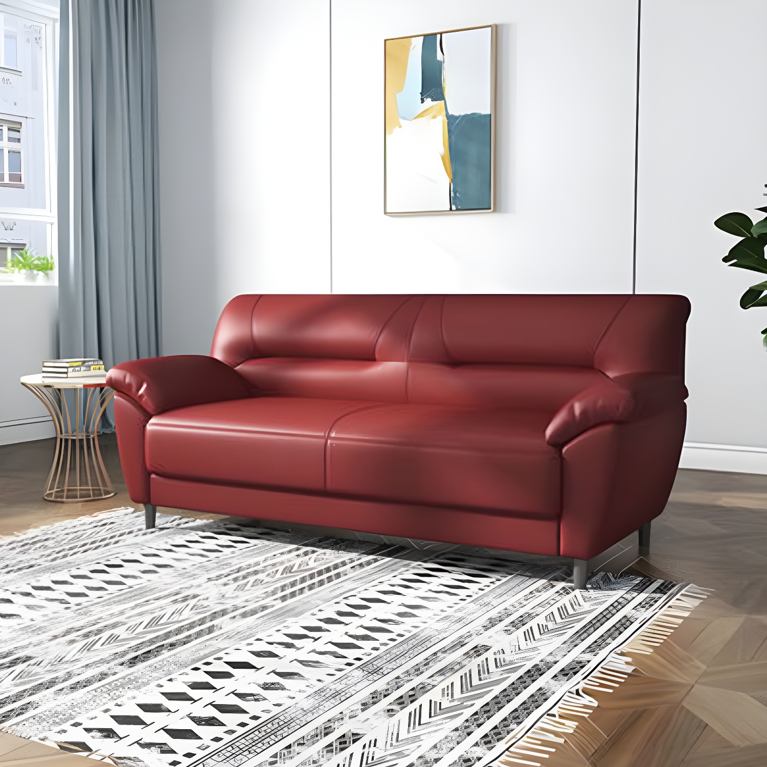 Leather Modern 2/3-seat Pillow Top Arm Sofa 70.87"/55.12" W Sewn Pillow Back Sofa - image 7
