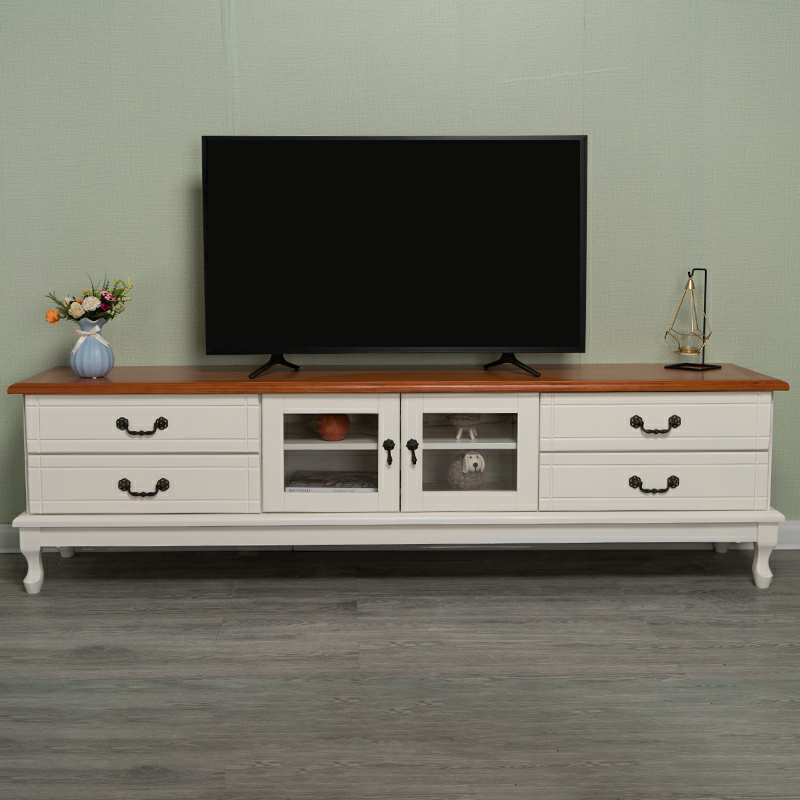 2 Tiers & 2-Door Rectangle Matte Solid Wood+Manufactured Wood Adjustable Shelf TV Stand for Living Room