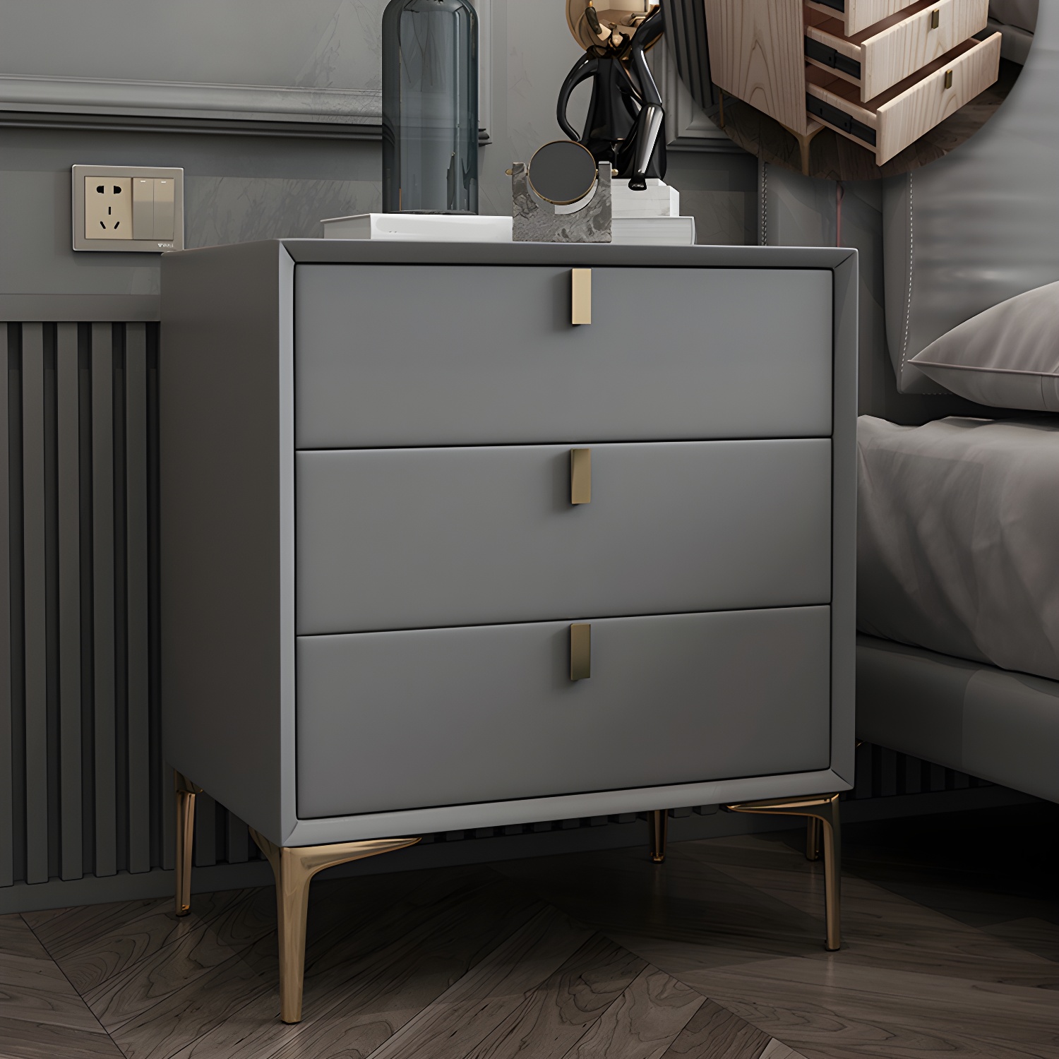 Solid Wood Drawer Storage Night Table 2 Drawer Modern Bed Nightstand - image 5