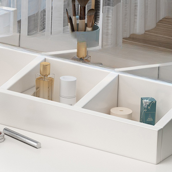 Modern White Wood Makeup Vanity with Seating & Standing Mirror - image 4