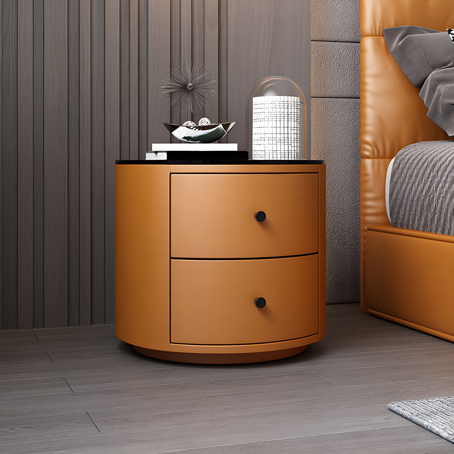 Modern Faux Leather Nightstand Table Solid Wood Drawer Storage Bed Nightstand - image 5