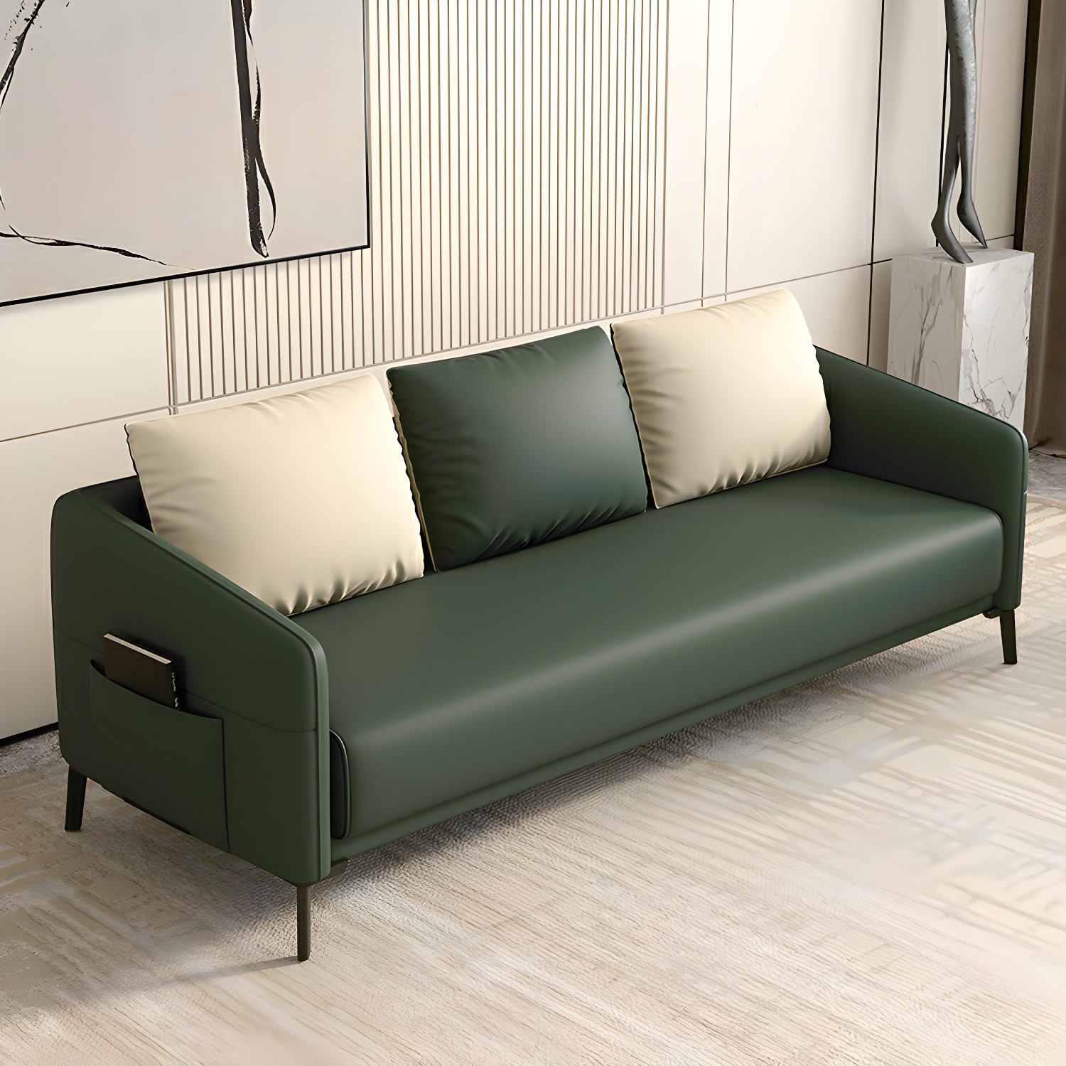 Modern Wood Frame Standard Sofa with Square Arms in Solid Color & Tear Resistant - image 3