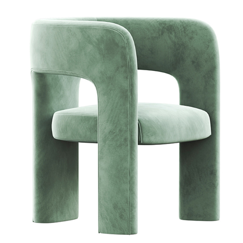 Soft-pile Fabric Upholstered Secure Outlined Arm Chair with Curved Back and Dark Blue/Light Green/Blush Legs in a Nordic Style - image 7