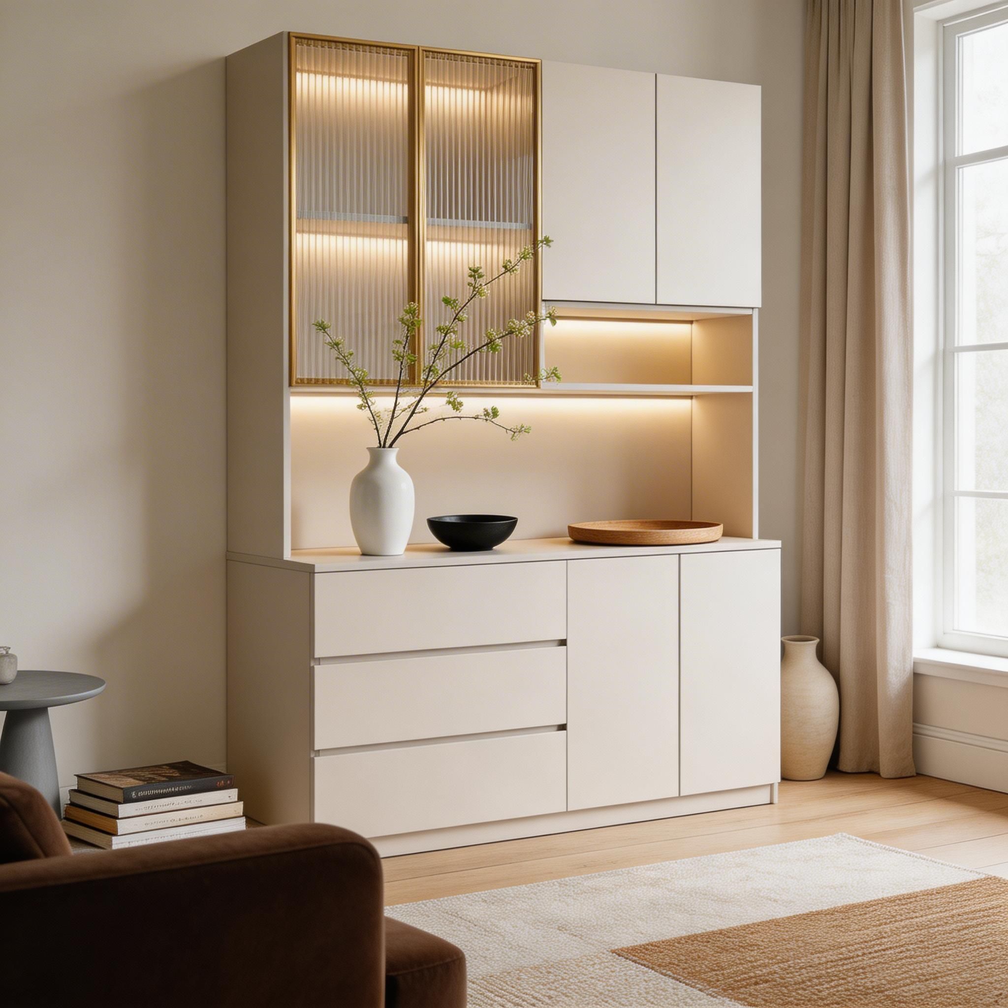 Trendy Sideboard with 3 Drawers, Cupboard, Wide/Standard/Narrow Sizes, 2/1 Shelves, Cabinets, and Glass-panel Door - image 53