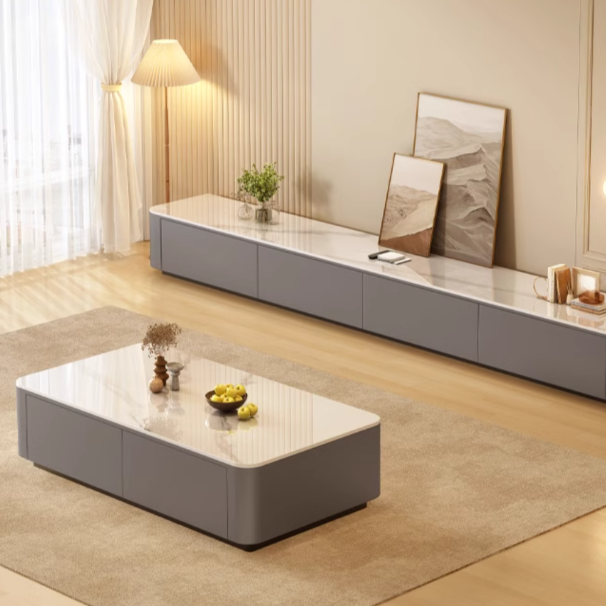 Contemporary Stone Parallelogram Accent Table with 4 Drawers/2 Drawers for Living Room - image 6