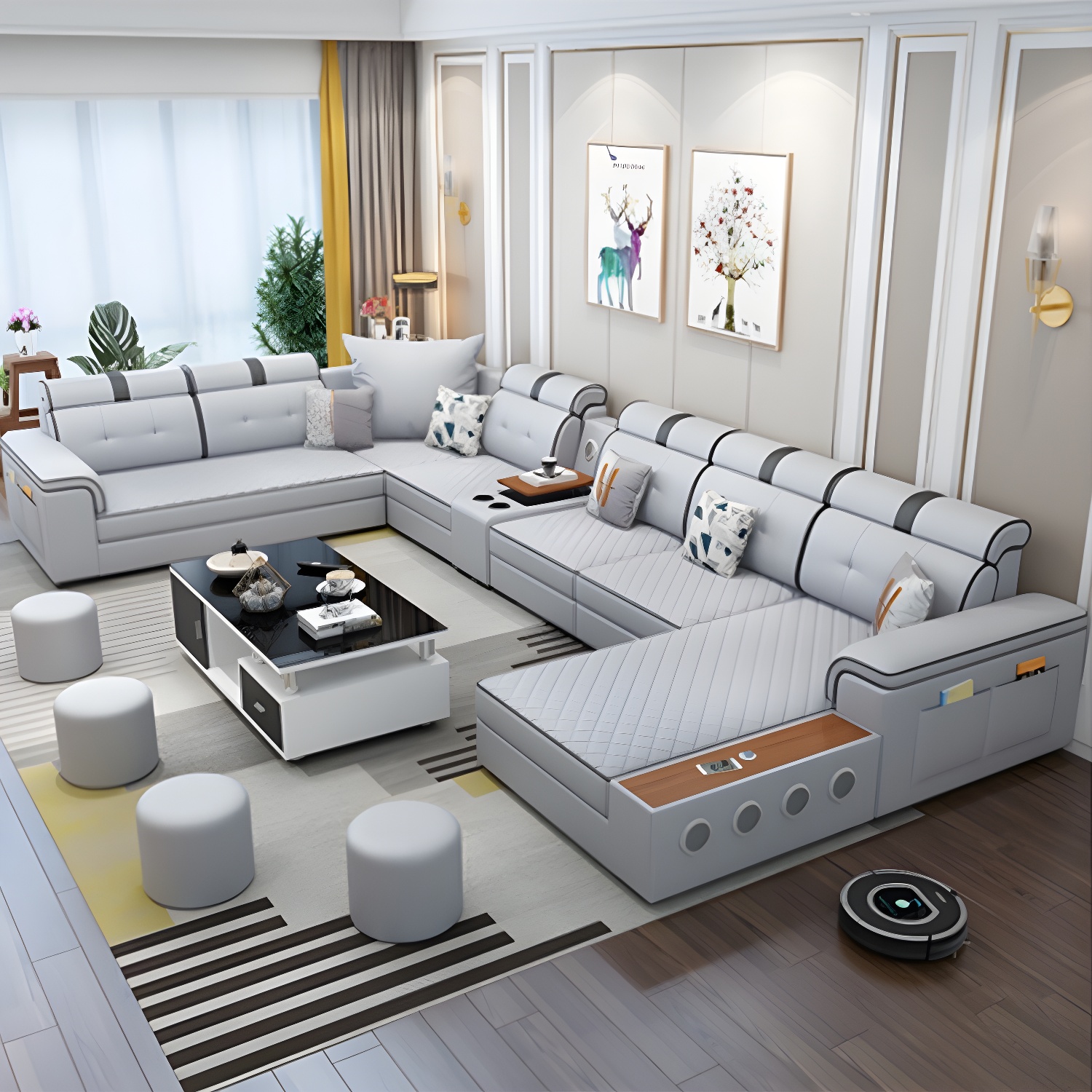 Modern Faux Leather Sofa Stain-Resistant Pillow Top Arm Furniture Sectionals - image 5