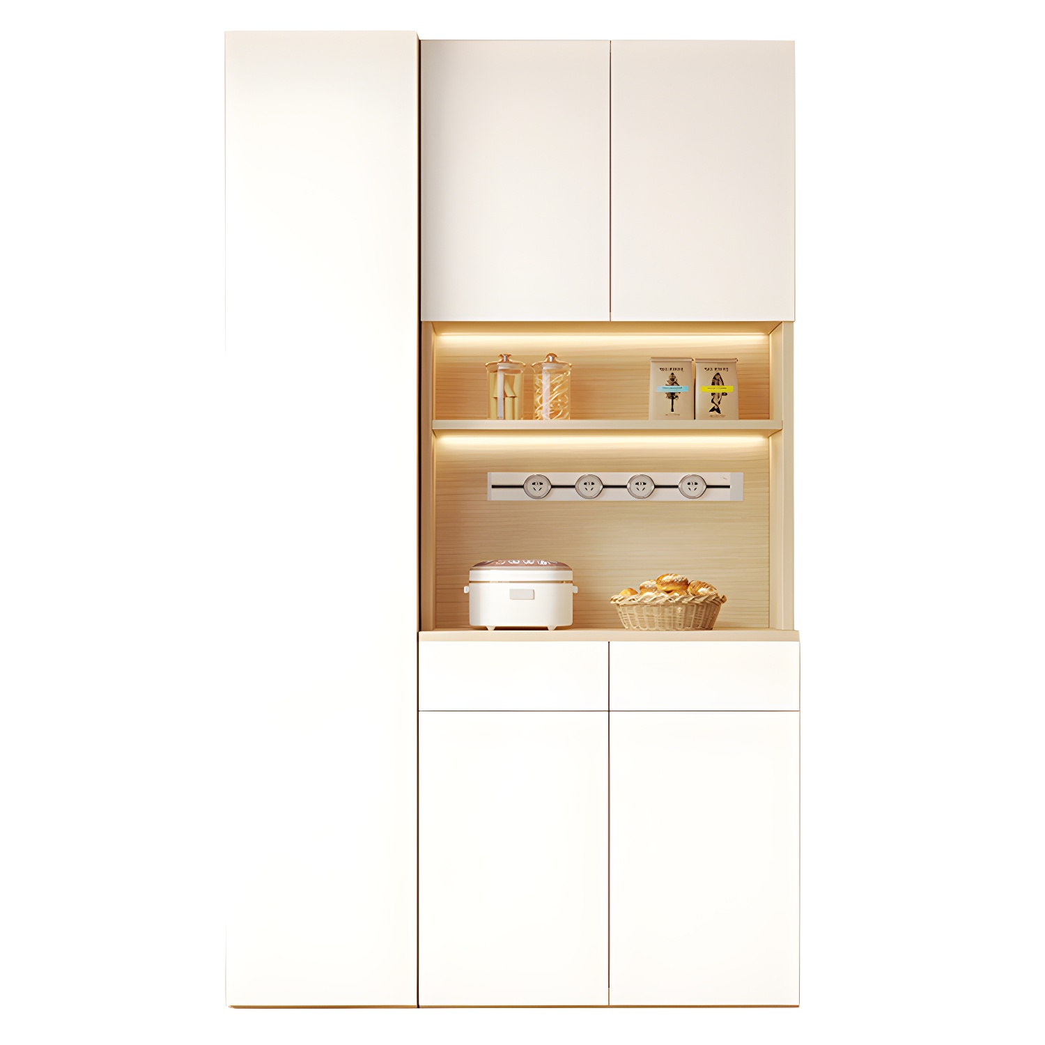 Scandinavian White Wood Buffet Sideboard Cabinet with Cabinets and Shelves - image 10