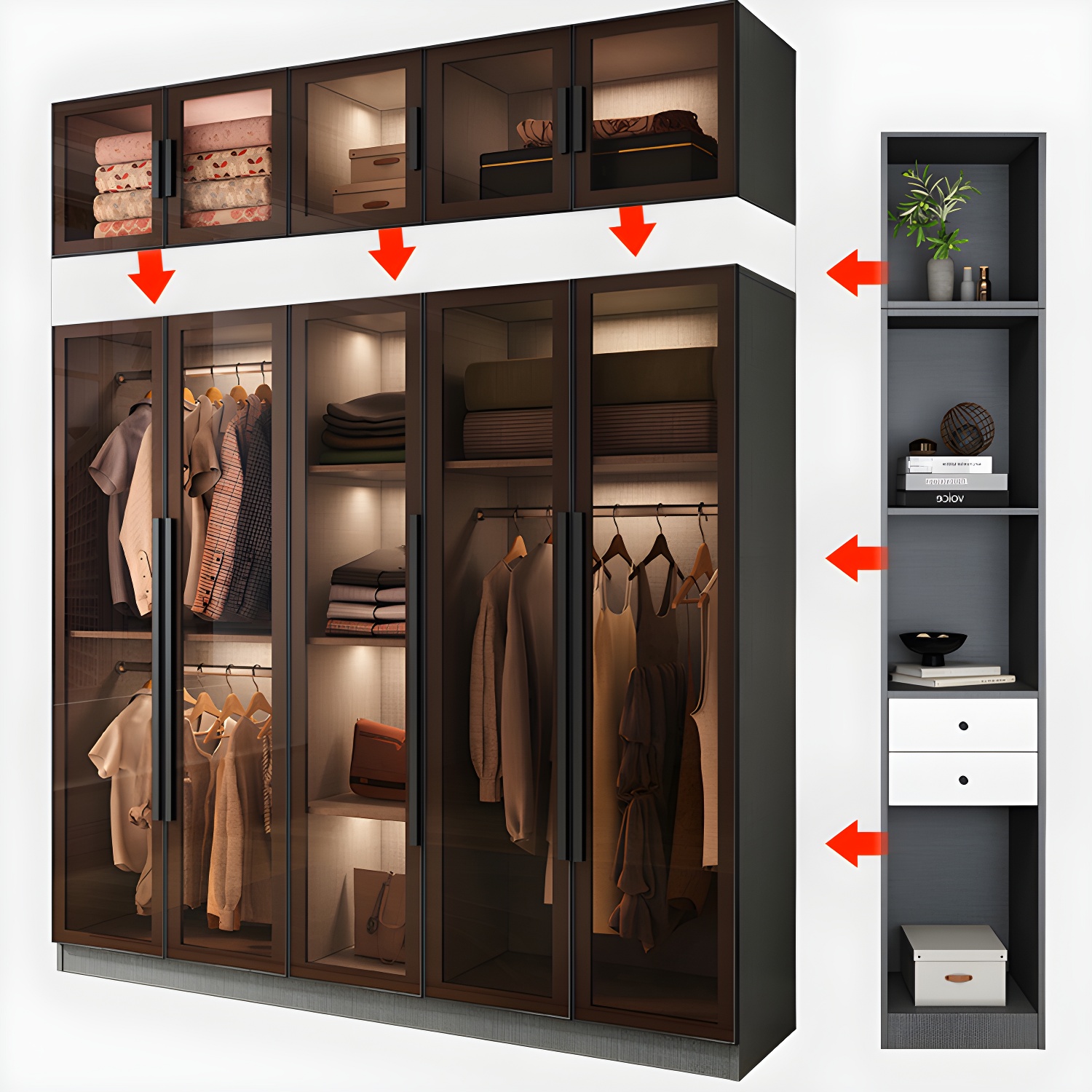 Modern Wardrobe Cabinet Glass and Engineered Wood Wardrobe Closet - image 7