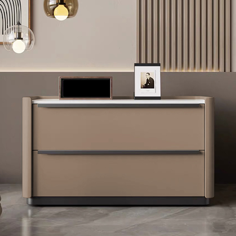 Modern Faux Leather Drawer Storage Nightstand in Stone Finish - image 6