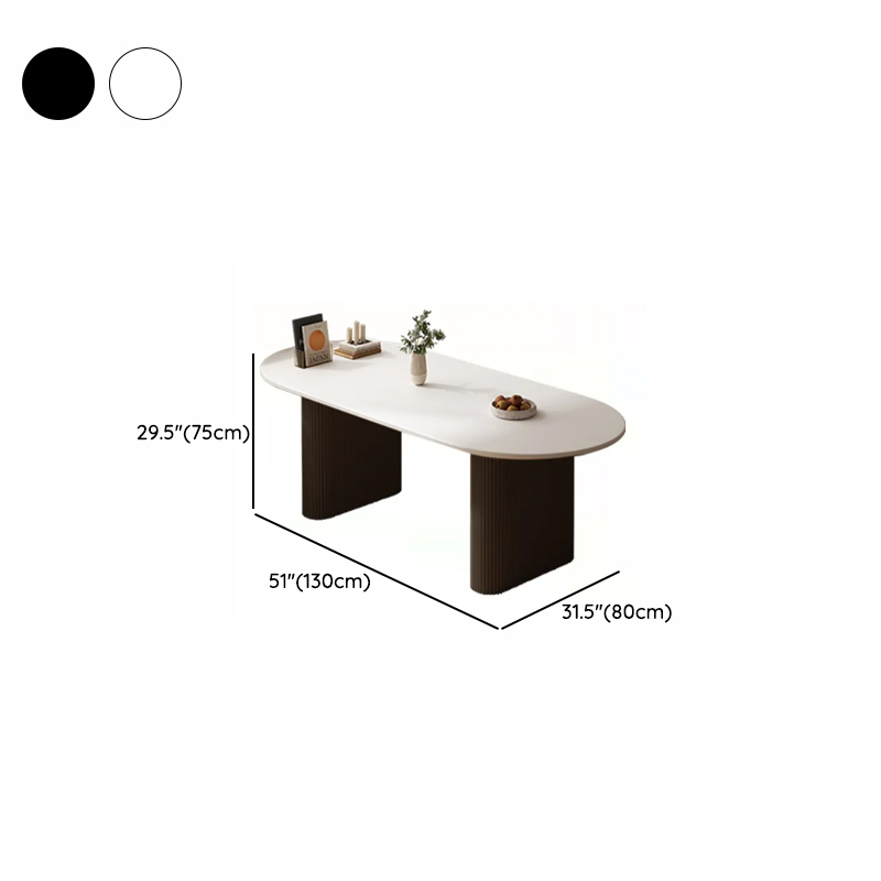 Minimalist Dining Table Set with White Slate Top and Two-sided Pedestal Base, Featuring a Fixed Table - image 23