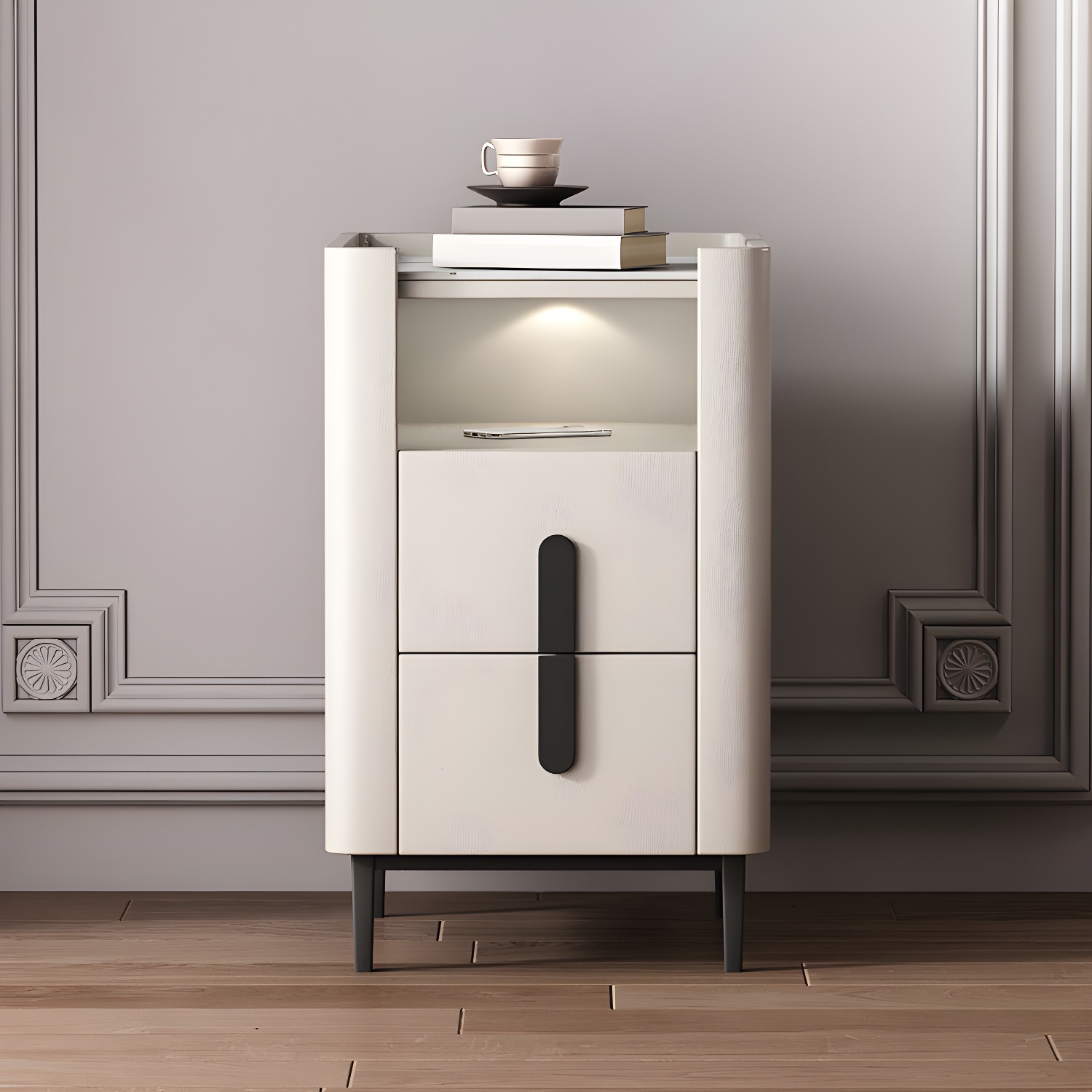 2-drawer Nightstand 21.65" Tall Lighting Station Bedside Cabinet - image 3