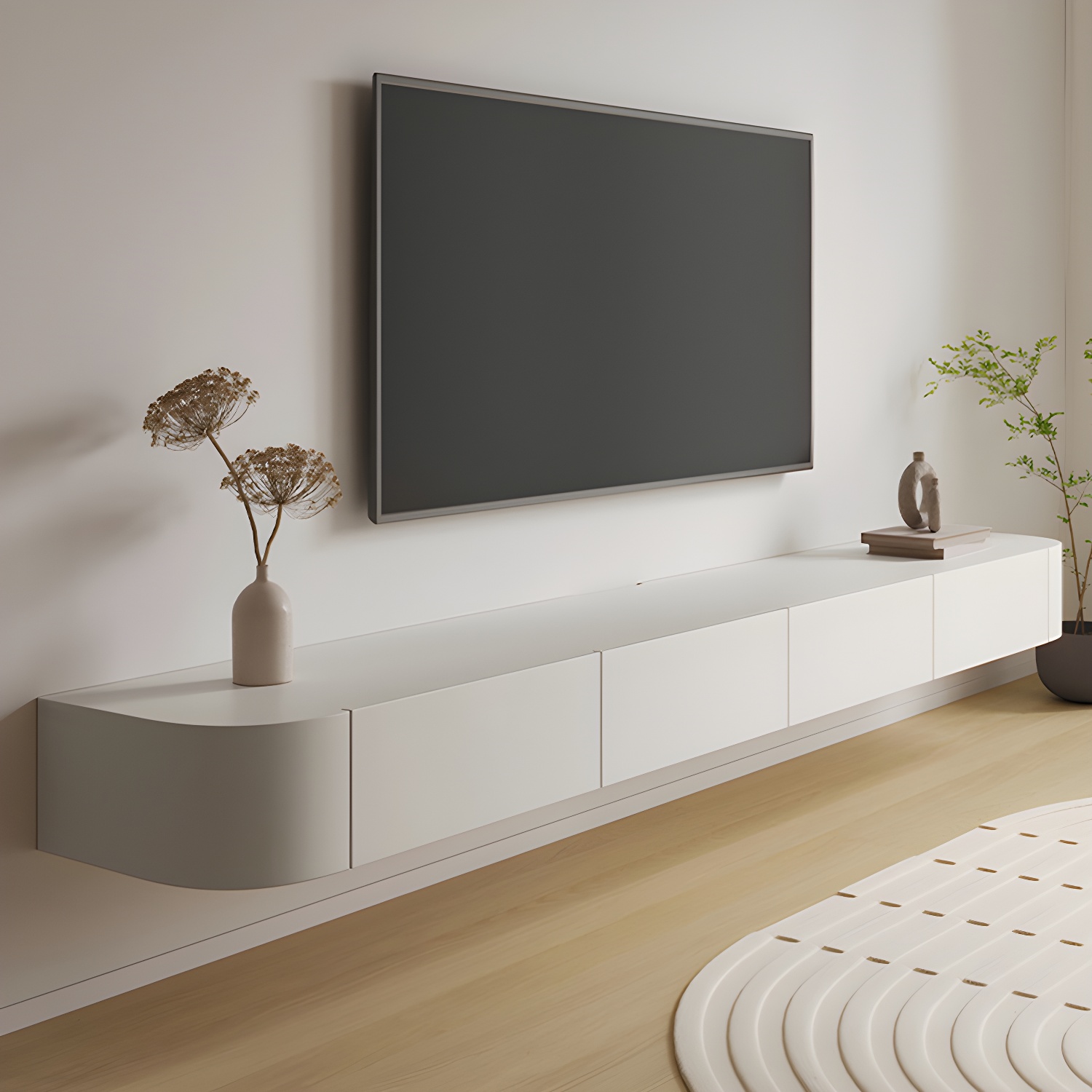 White Wall-mounted Media Stand with Drawers Contemporary TV Console, Faux Wood - image 10