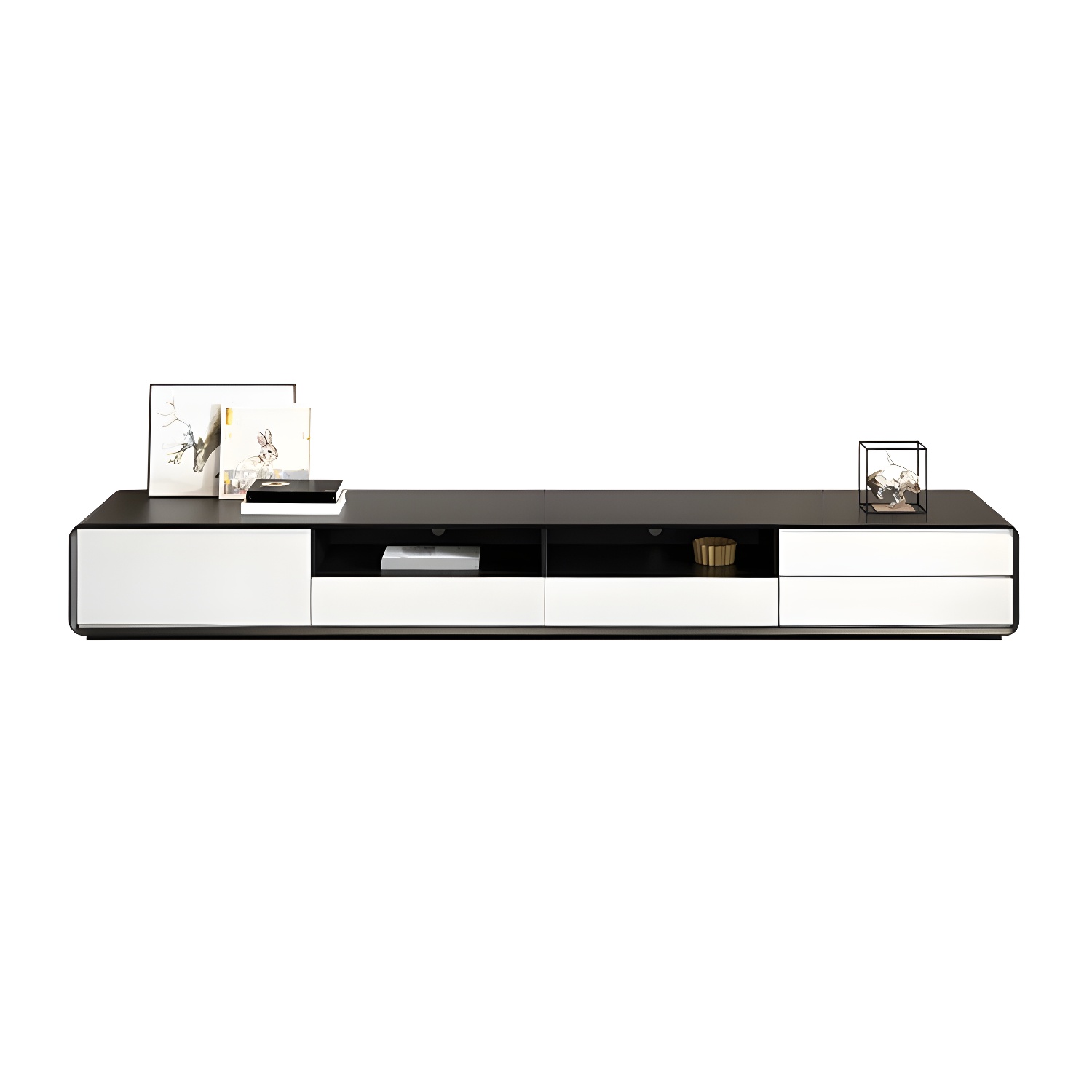 Scandinavian Wood TV Stand with Drawers and Cabinet for Long TVs - Cable Management Included - image 10
