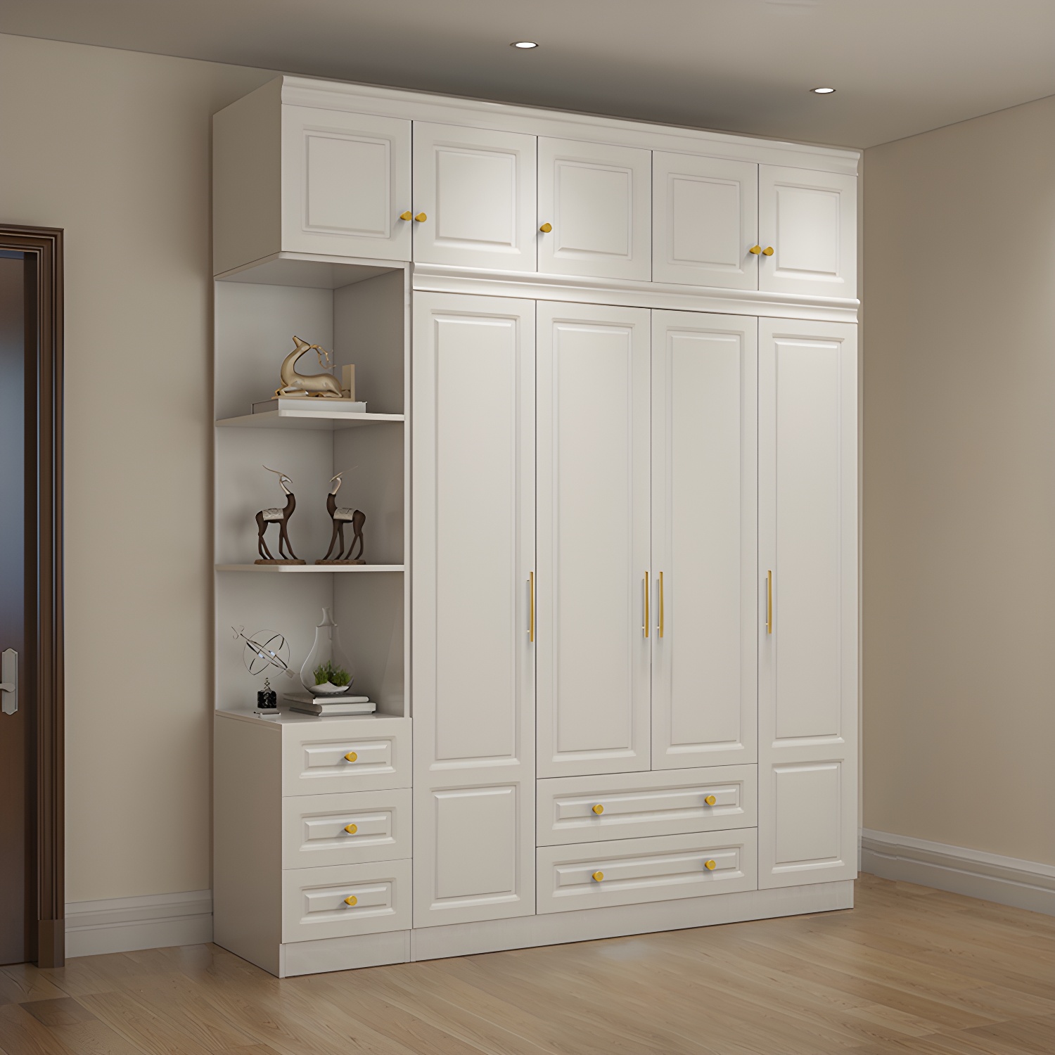Hinged White Wardrobe Armoire Engineered Wood Wardrobe Closet - image 15